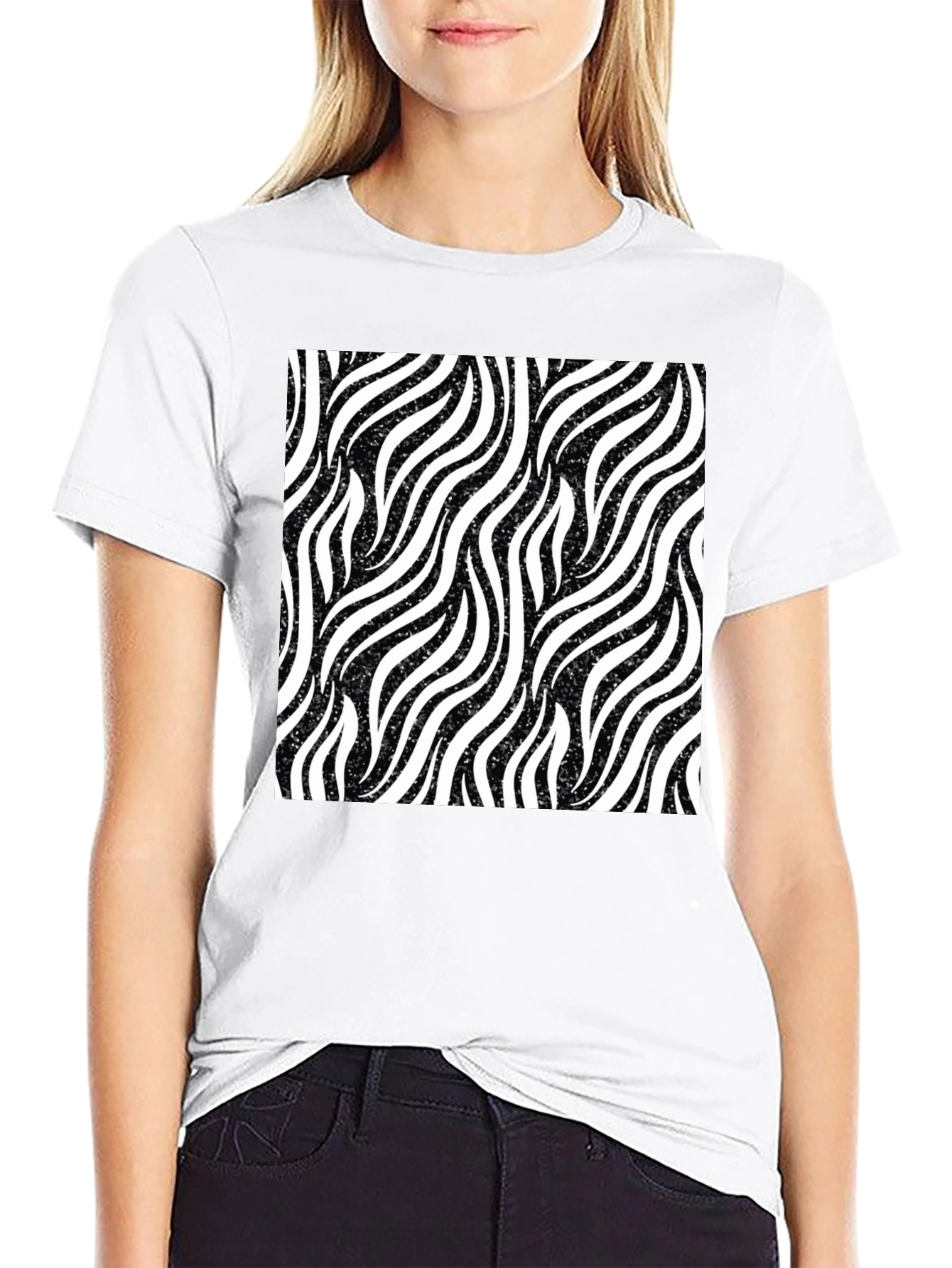 Zebra Stripe Pattern Black T-Shirt