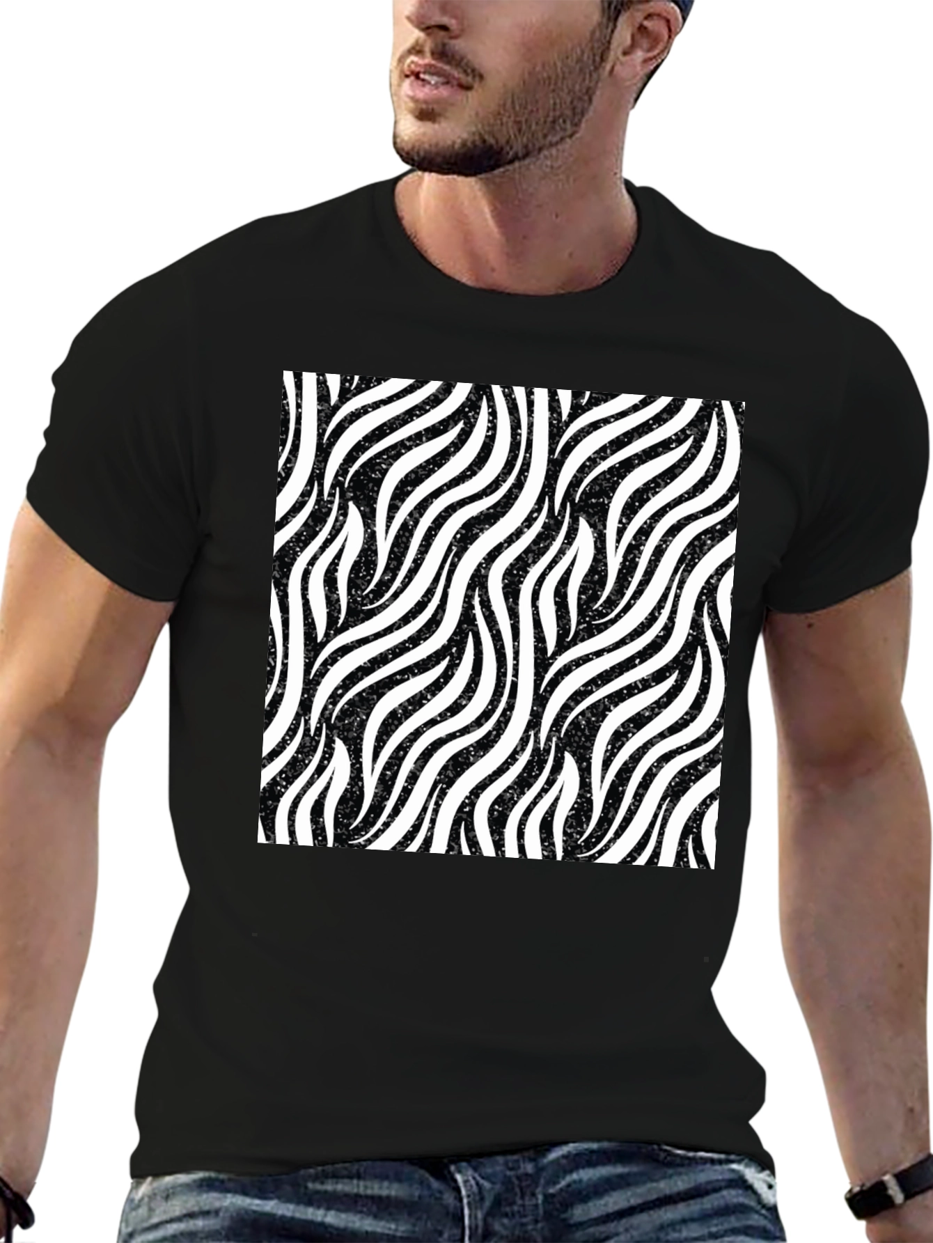 Zebra Stripe Pattern Black T-Shirt