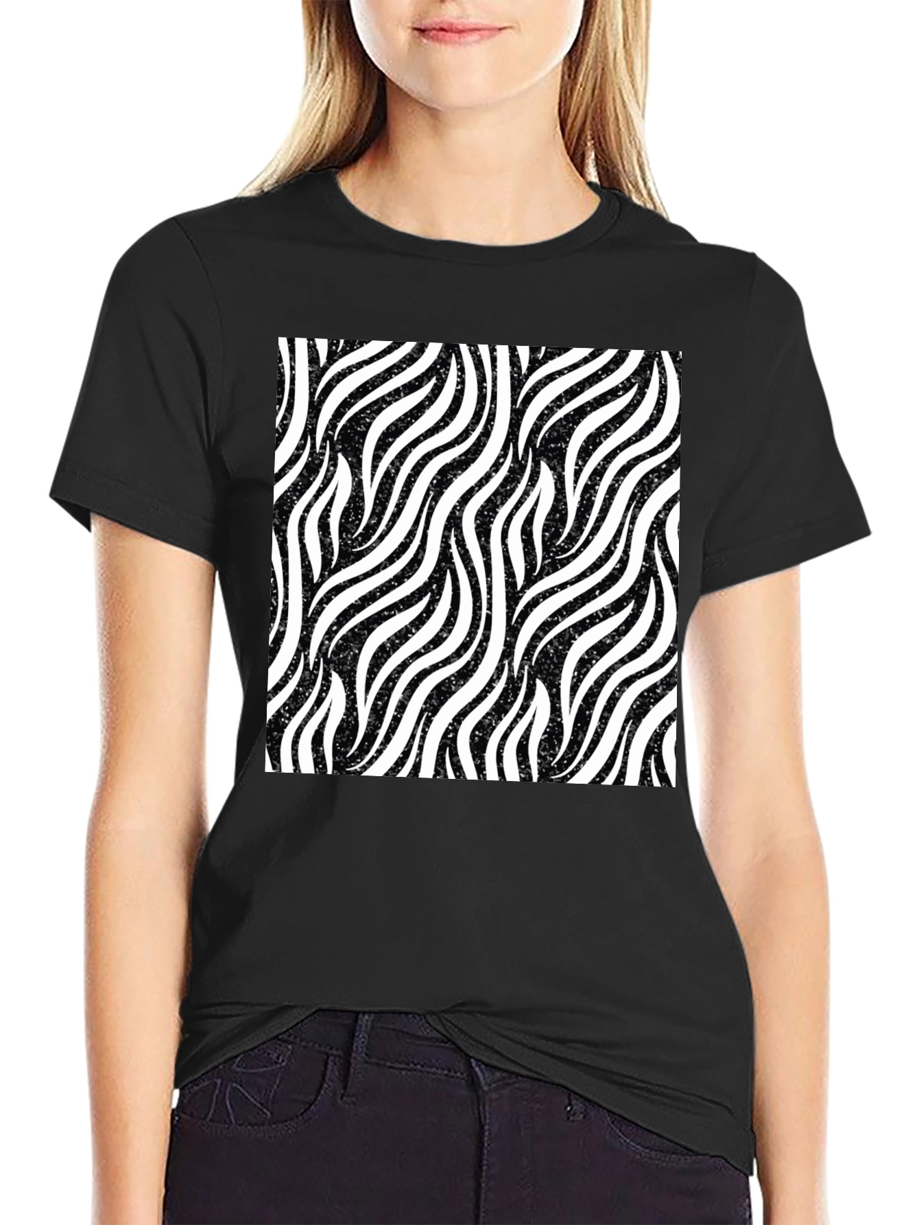 Zebra Stripe Pattern Black T-Shirt