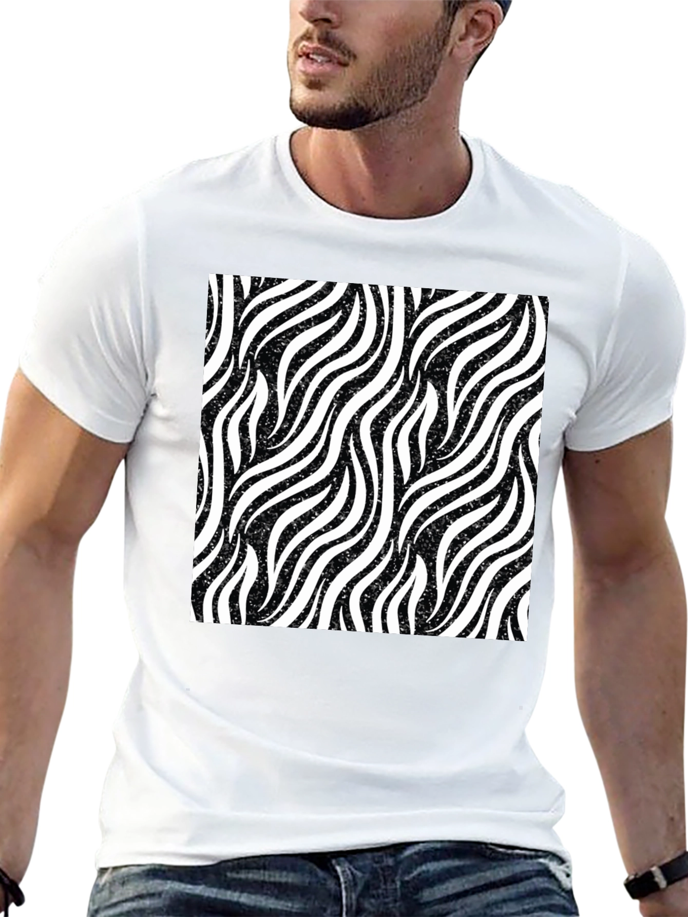 Zebra Stripe Pattern Black T-Shirt