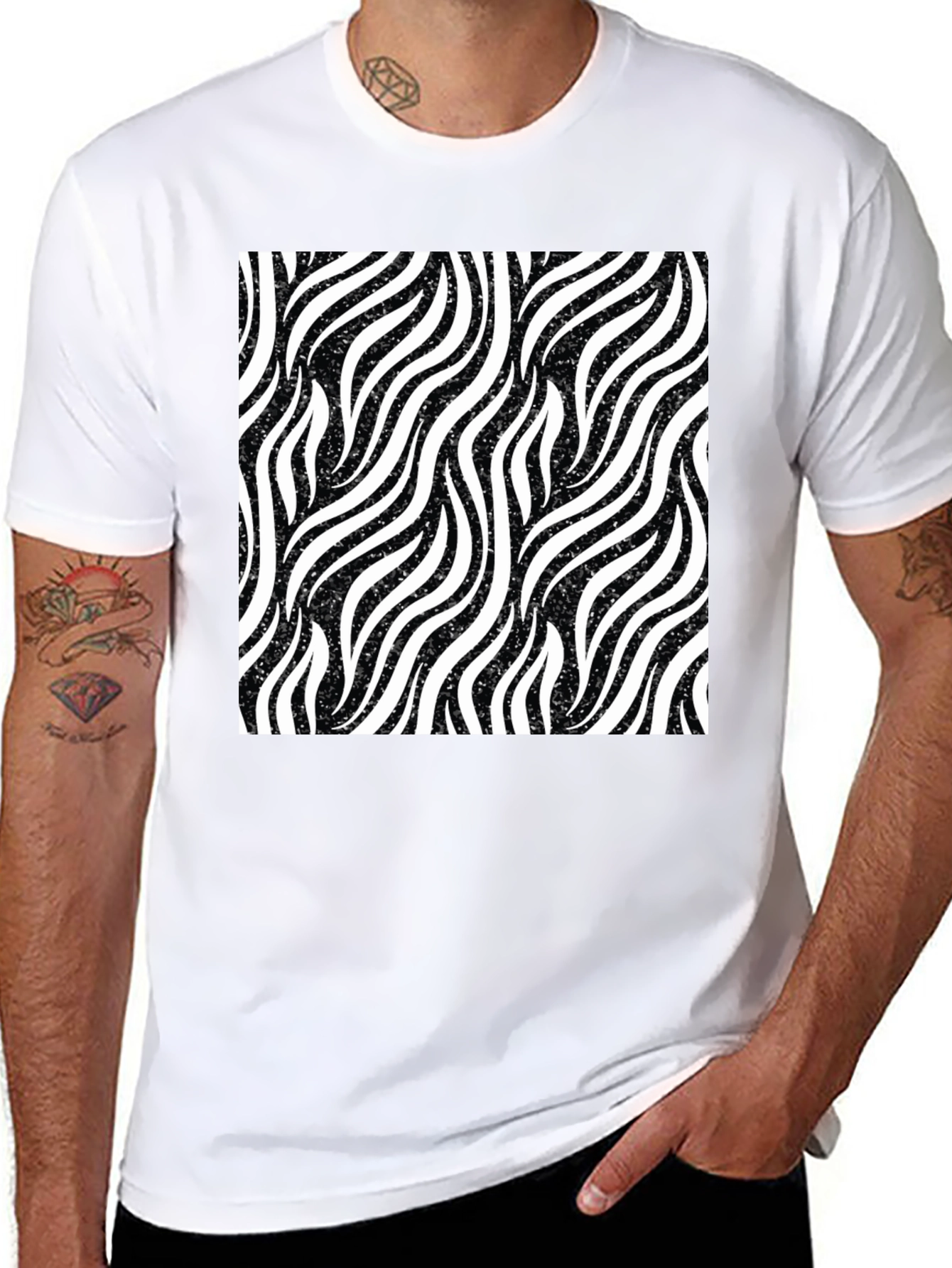 Zebra Stripe Pattern Black T-Shirt