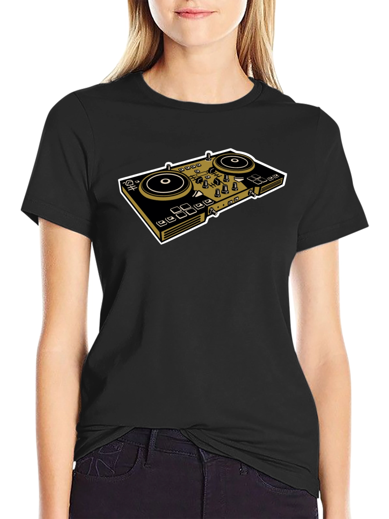 DJ Turntable Graphic Tee - Black Cotton Shirt