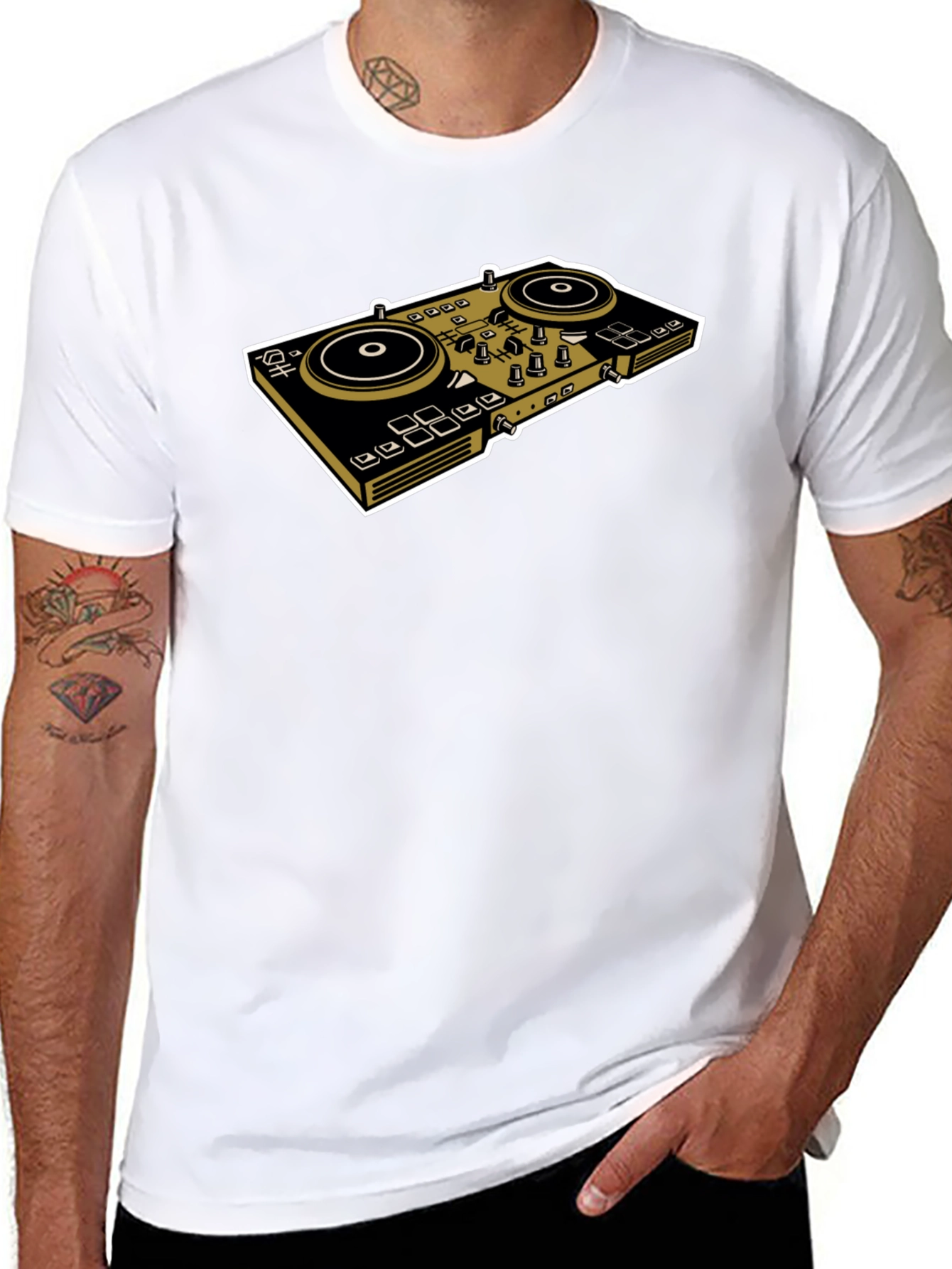 DJ Turntable Graphic Tee - Black Cotton Shirt