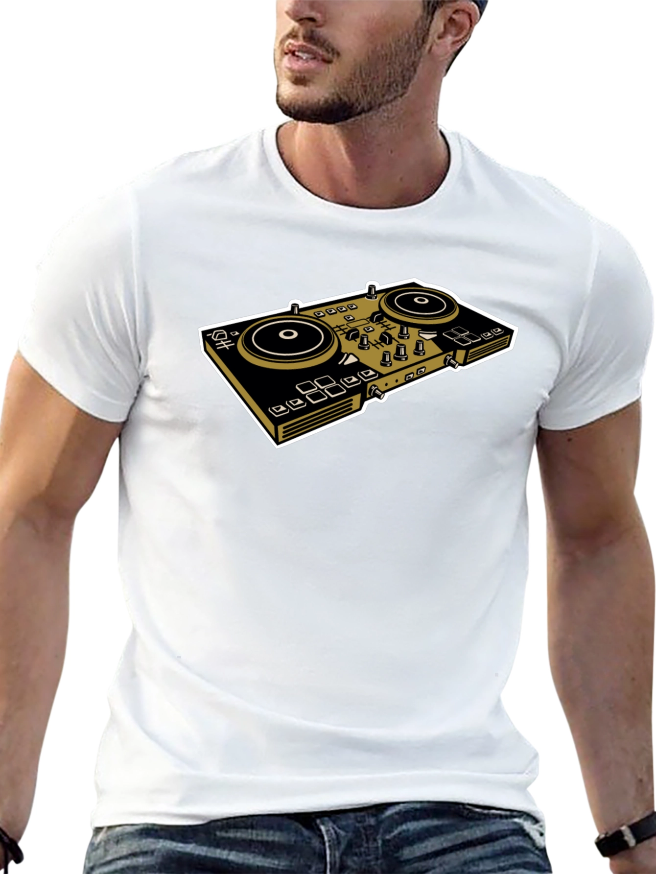 DJ Turntable Graphic Tee - Black Cotton Shirt