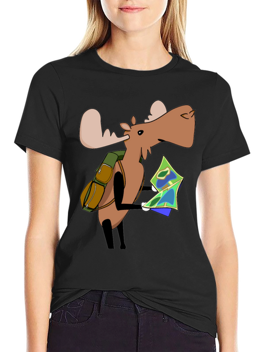 Cartoon Moose with Map T-Shirt - Black