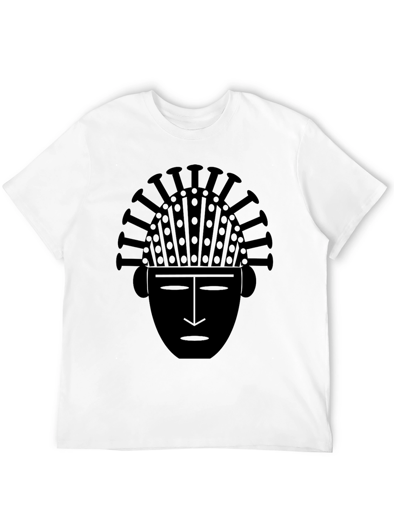 Tribal Mask Graphic Tee - Black Cotton T-Shirt