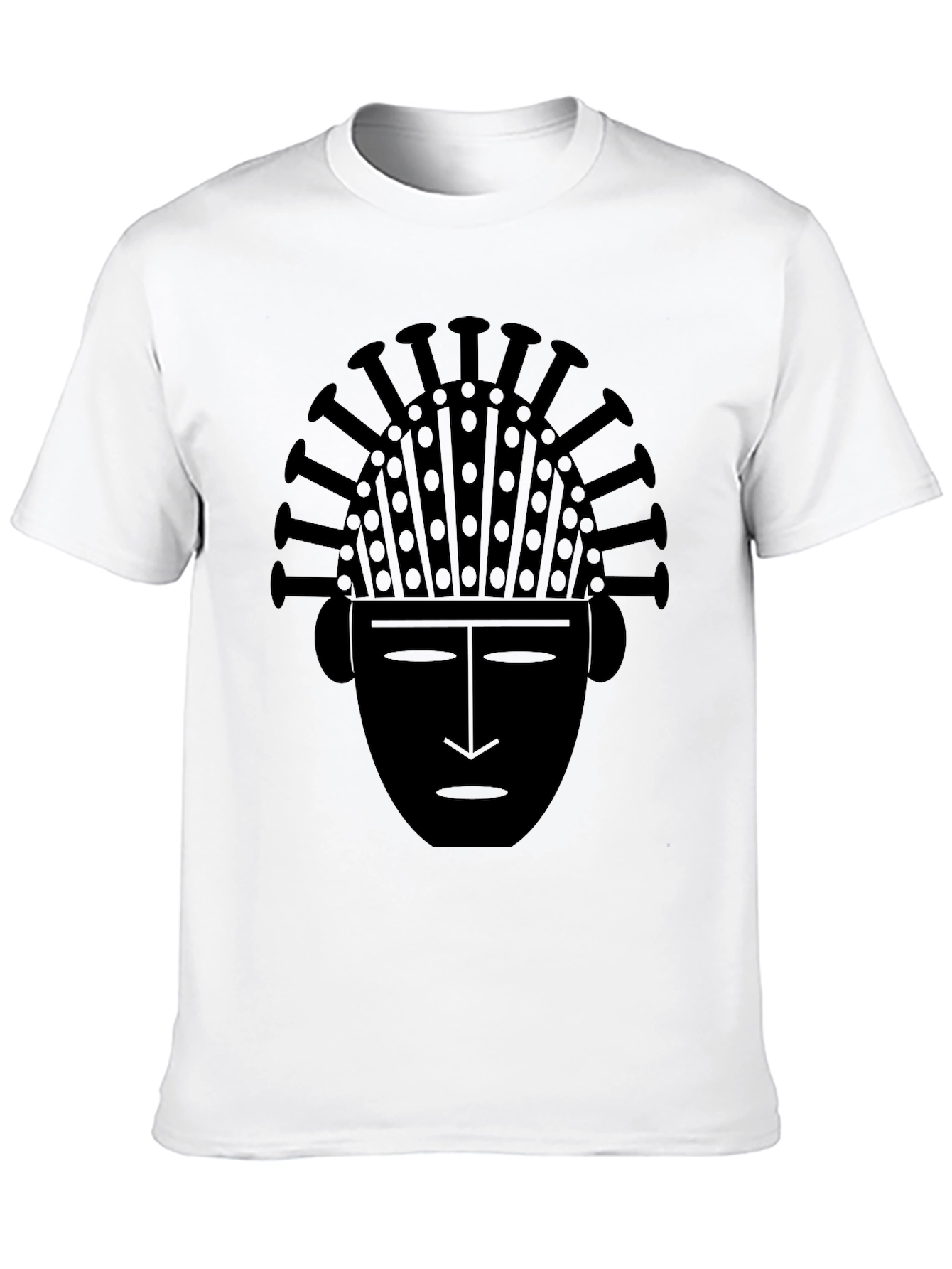 Tribal Mask Graphic Tee - Black Cotton T-Shirt