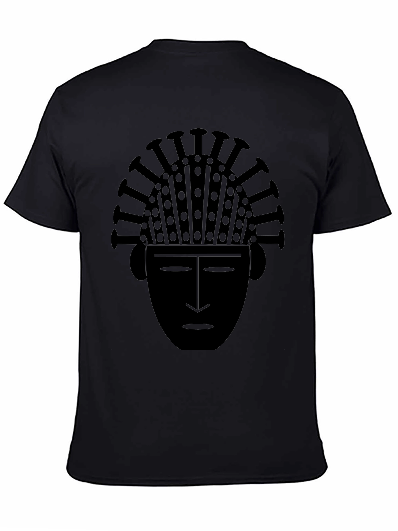 Tribal Mask Graphic Tee - Black Cotton T-Shirt