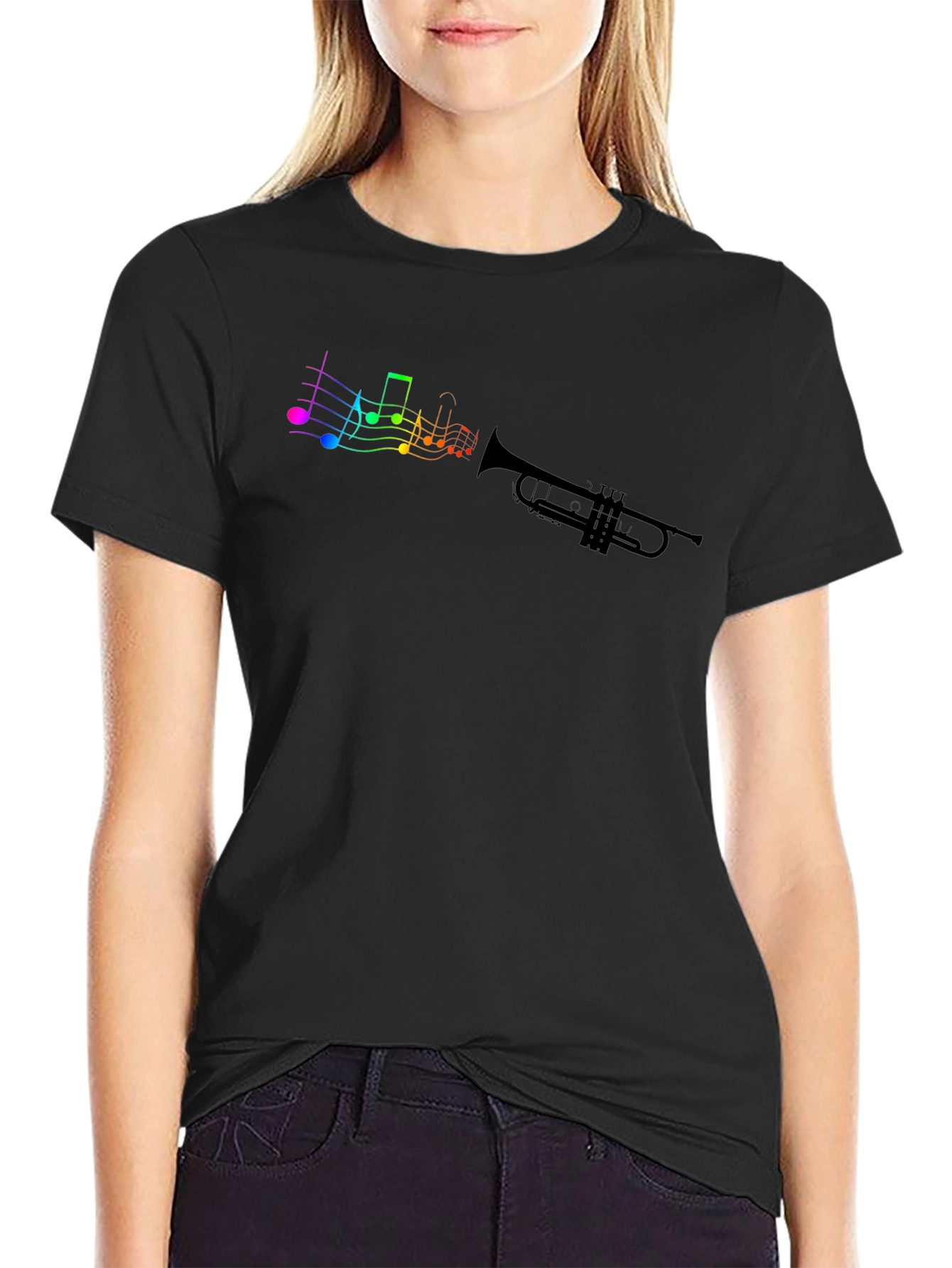 Musical Trumpet T-Shirt - Rainbow Notes