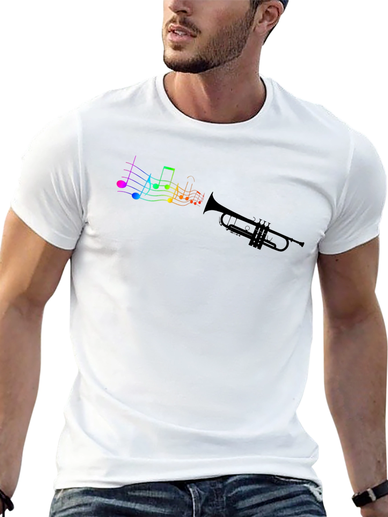 Musical Trumpet T-Shirt - Rainbow Notes