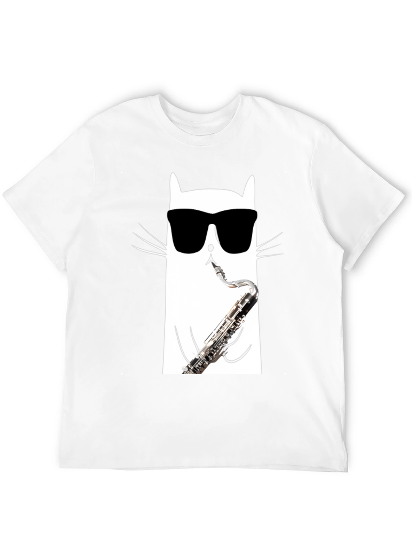 Cool Cat Saxophone T-Shirt - Black Cotton Tee