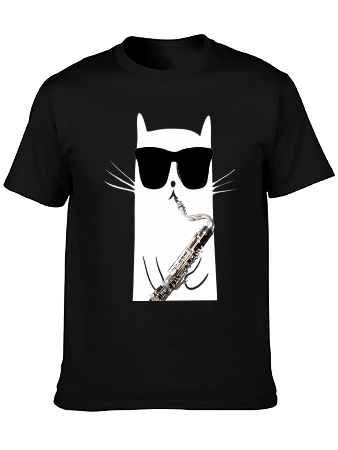 Cool Cat Saxophone T-Shirt - Black Cotton Tee