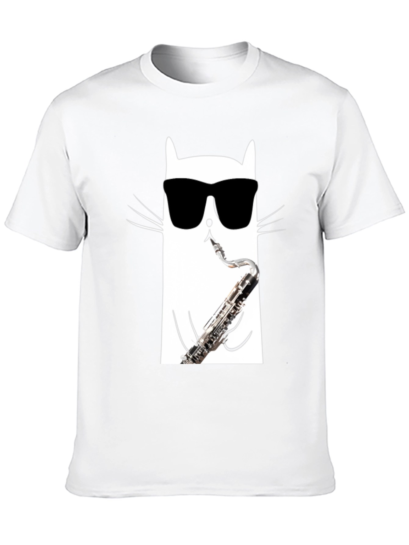 Cool Cat Saxophone T-Shirt - Black Cotton Tee