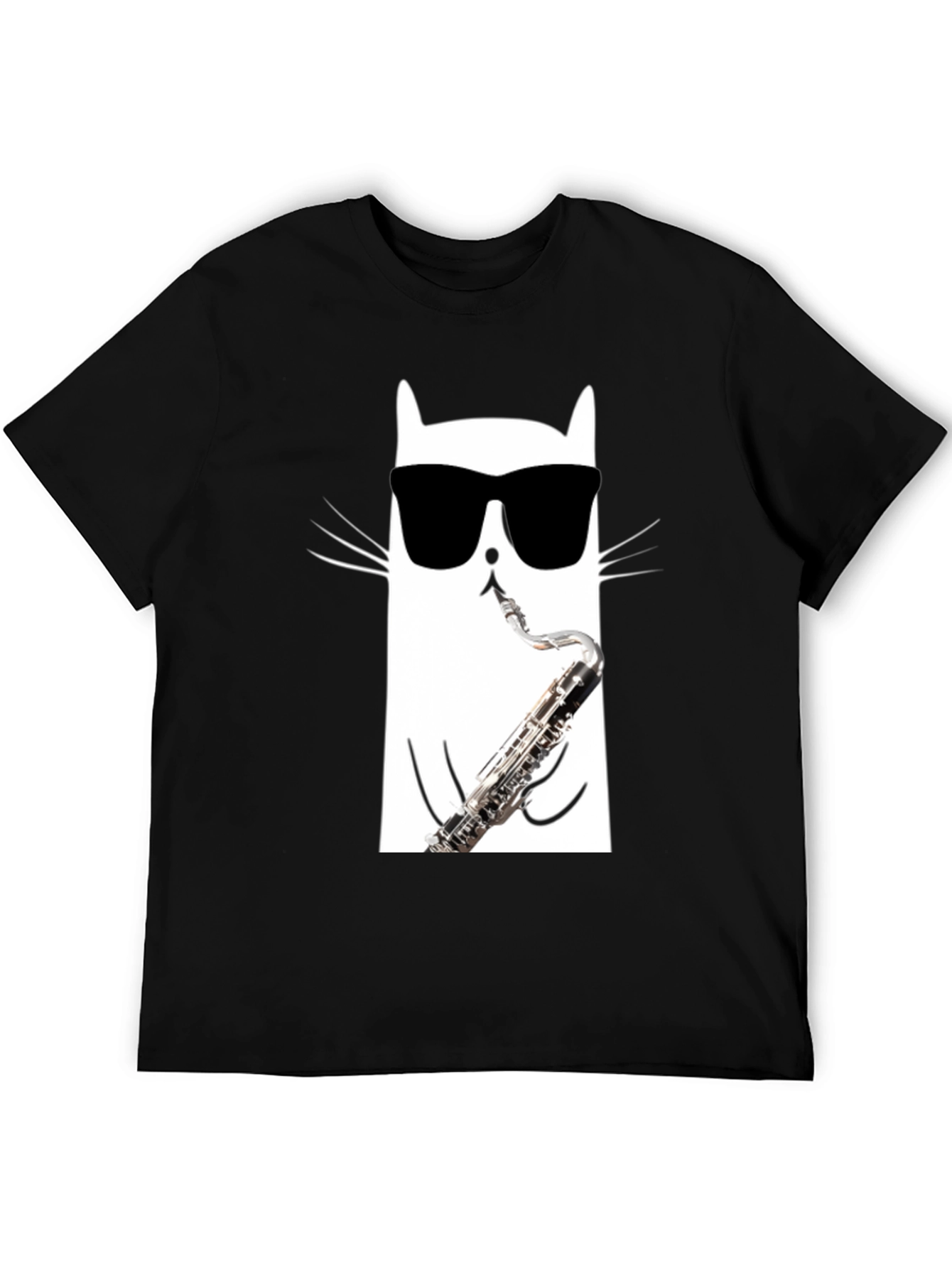 Cool Cat Saxophone T-Shirt - Black Cotton Tee