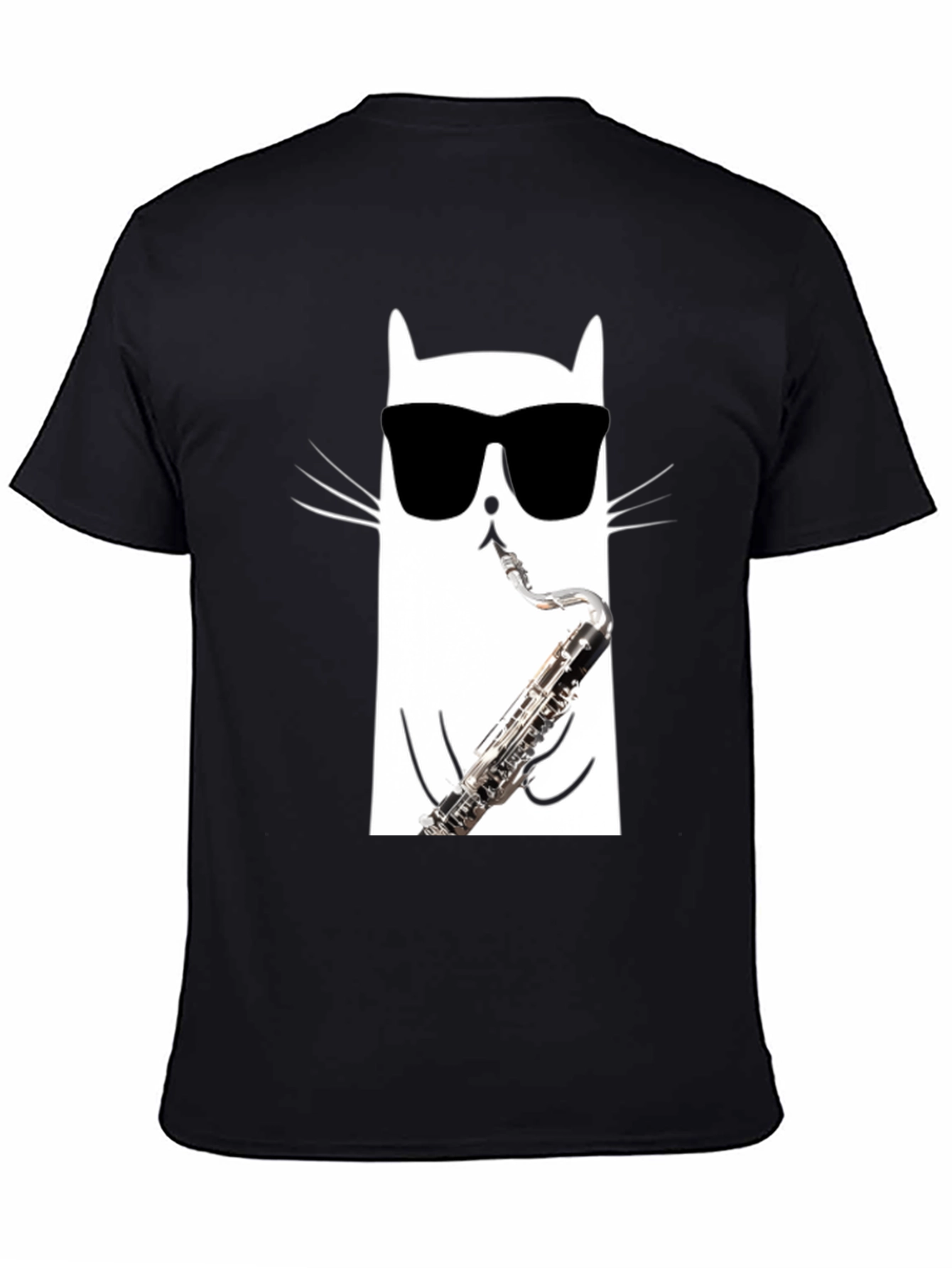Cool Cat Saxophone T-Shirt - Black Cotton Tee