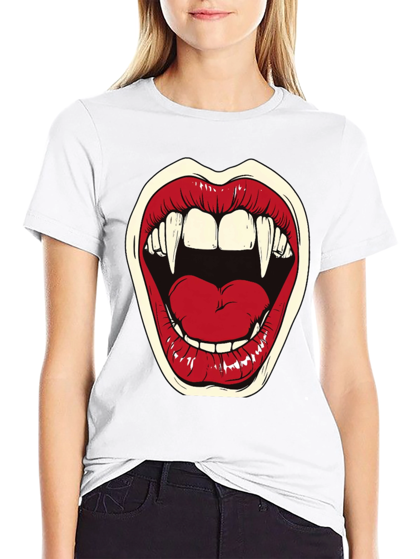 Vampire Mouth Graphic Tee - Halloween Shirt