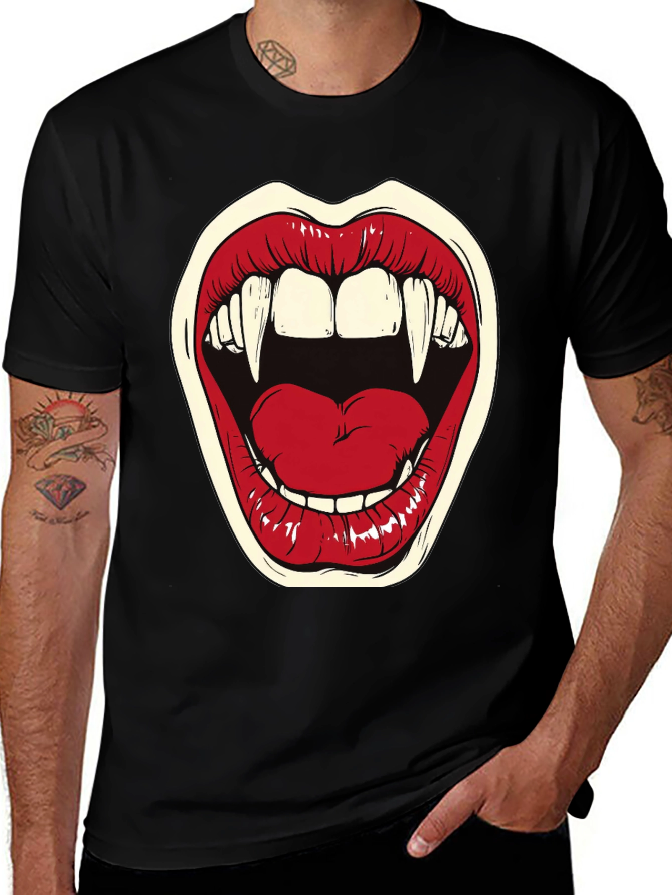 Vampire Mouth Graphic Tee - Halloween Shirt