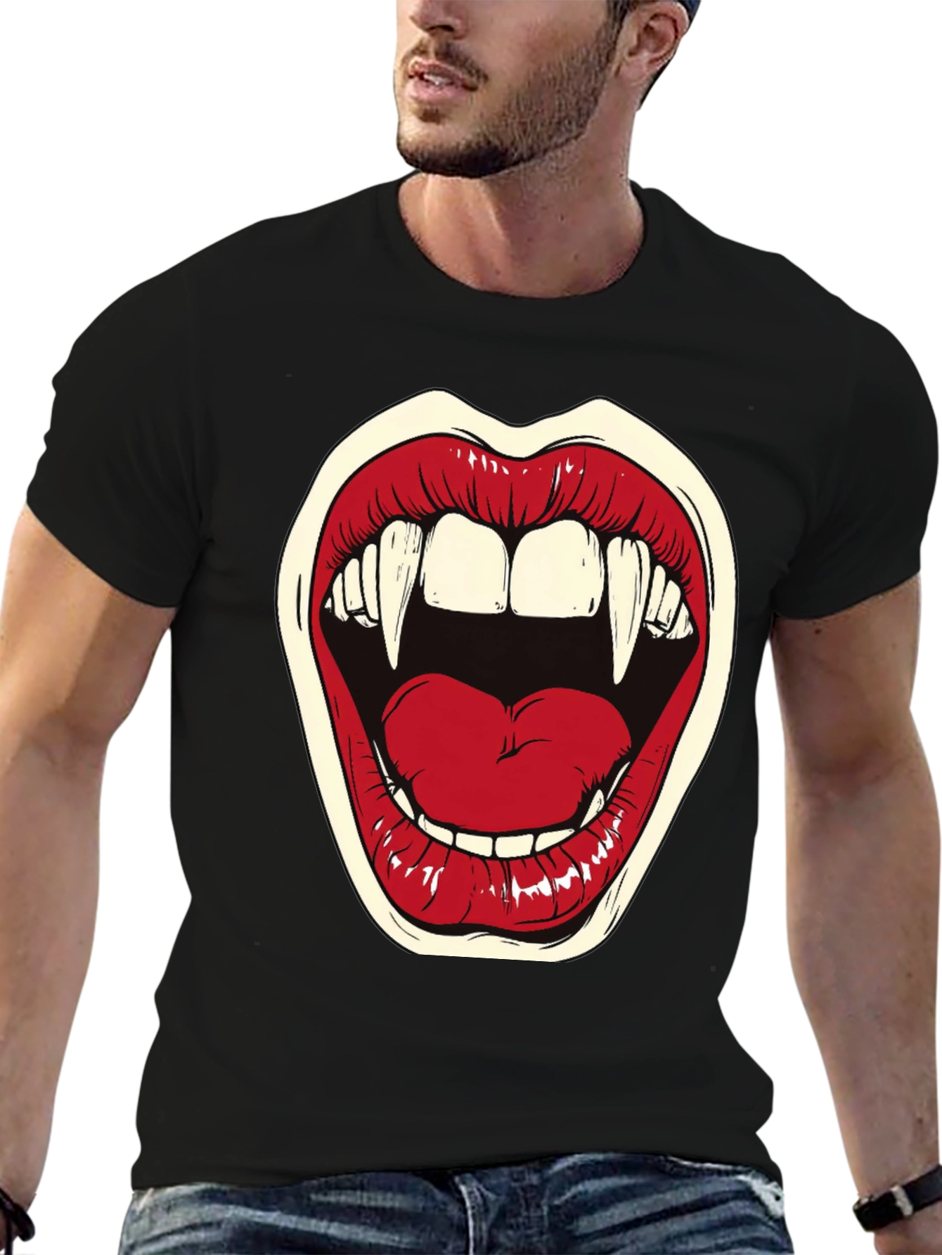 Vampire Mouth Graphic Tee - Halloween Shirt