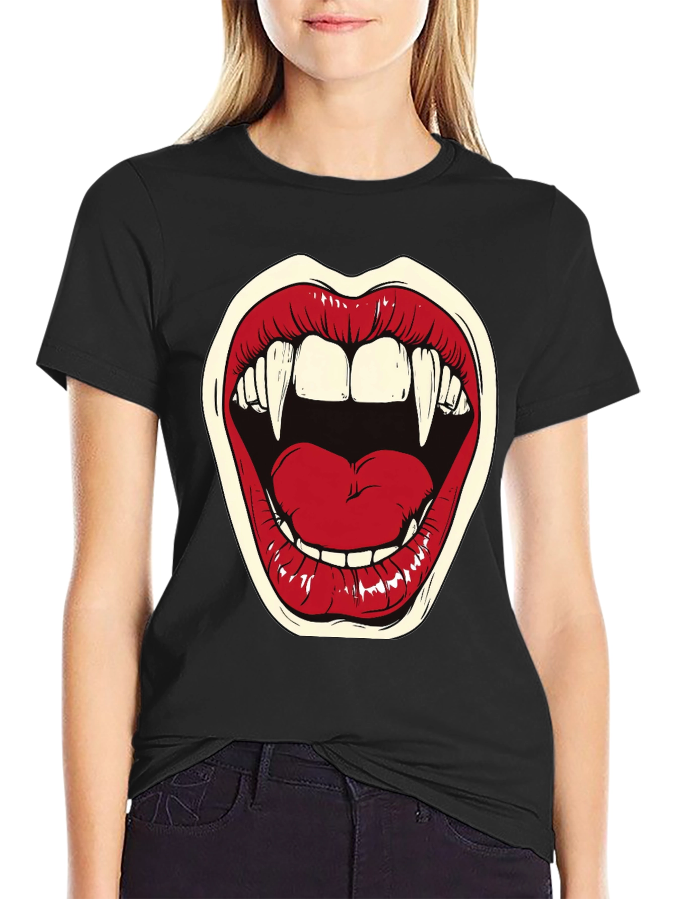 Vampire Mouth Graphic Tee - Halloween Shirt