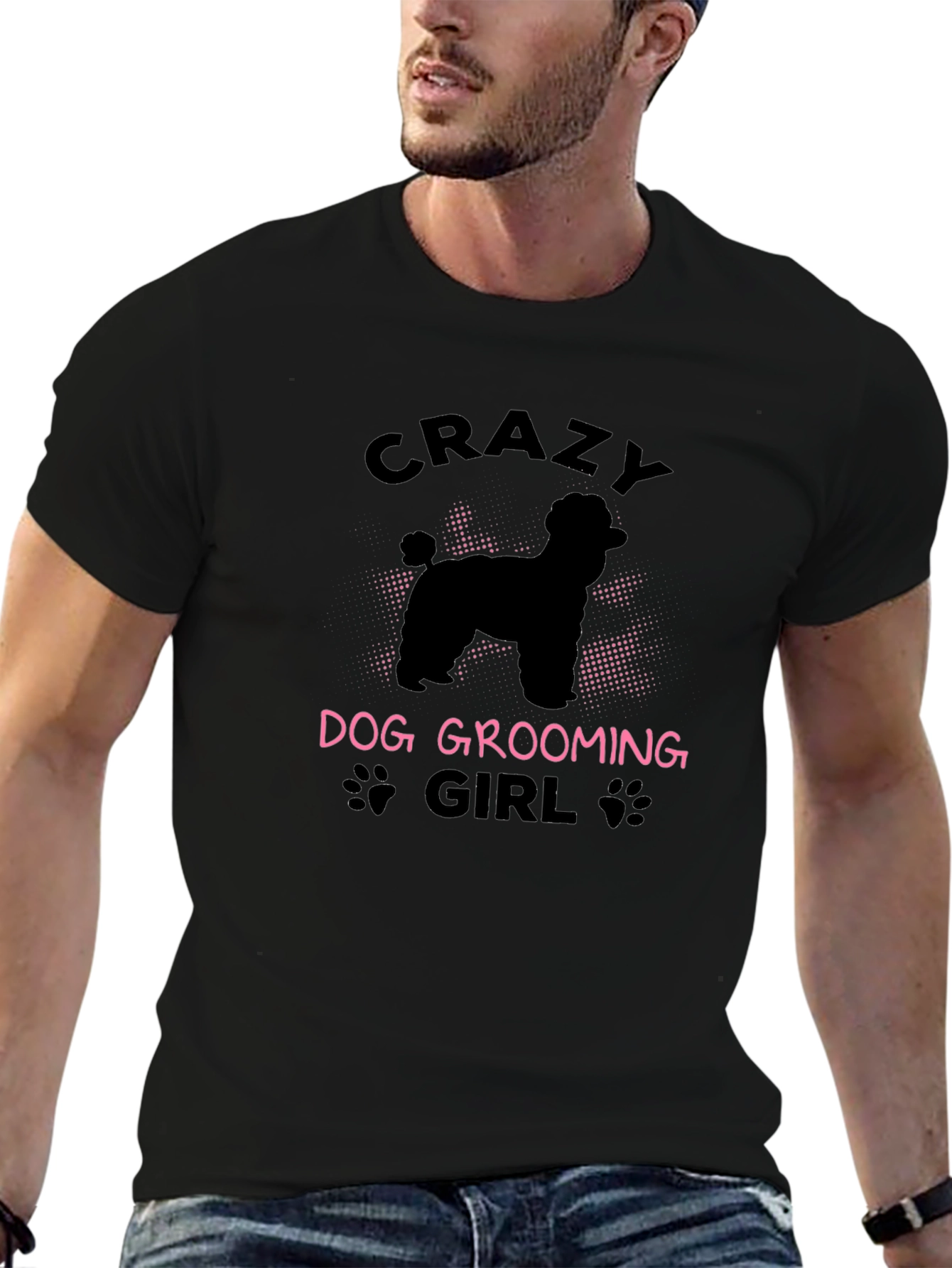Crazy Dog Grooming Girl Black T-Shirt