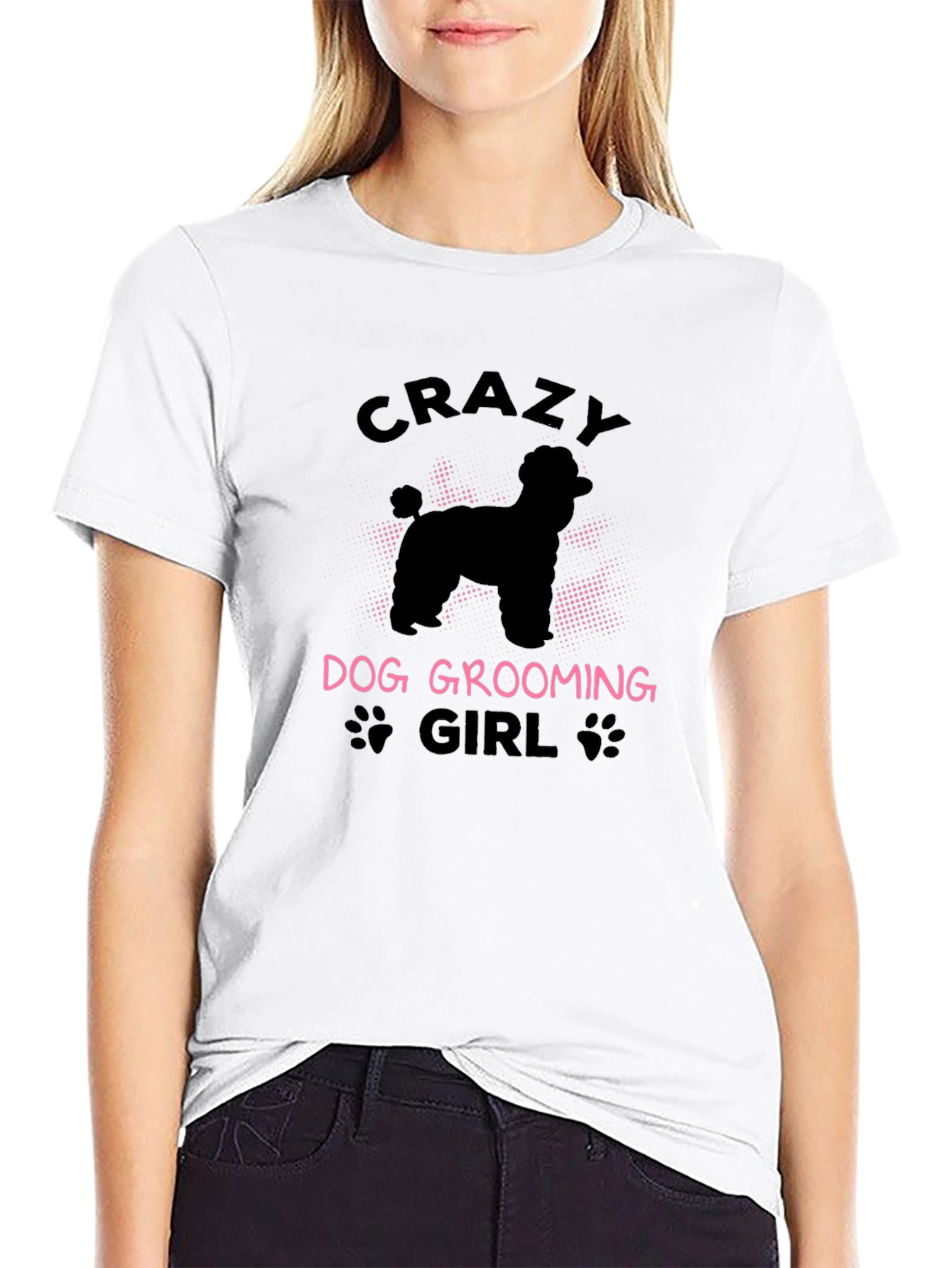 Crazy Dog Grooming Girl Black T-Shirt