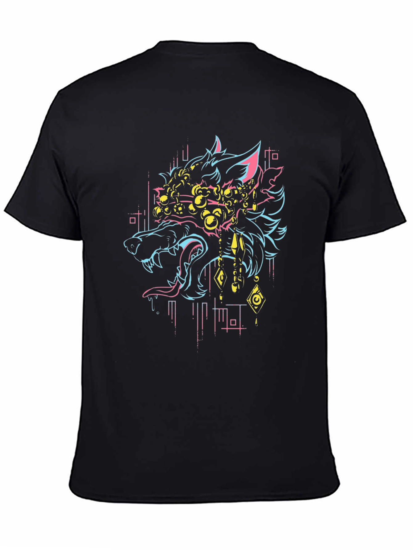 Cyberpunk Wolf Graphic Tee - Mens Black T-Shirt
