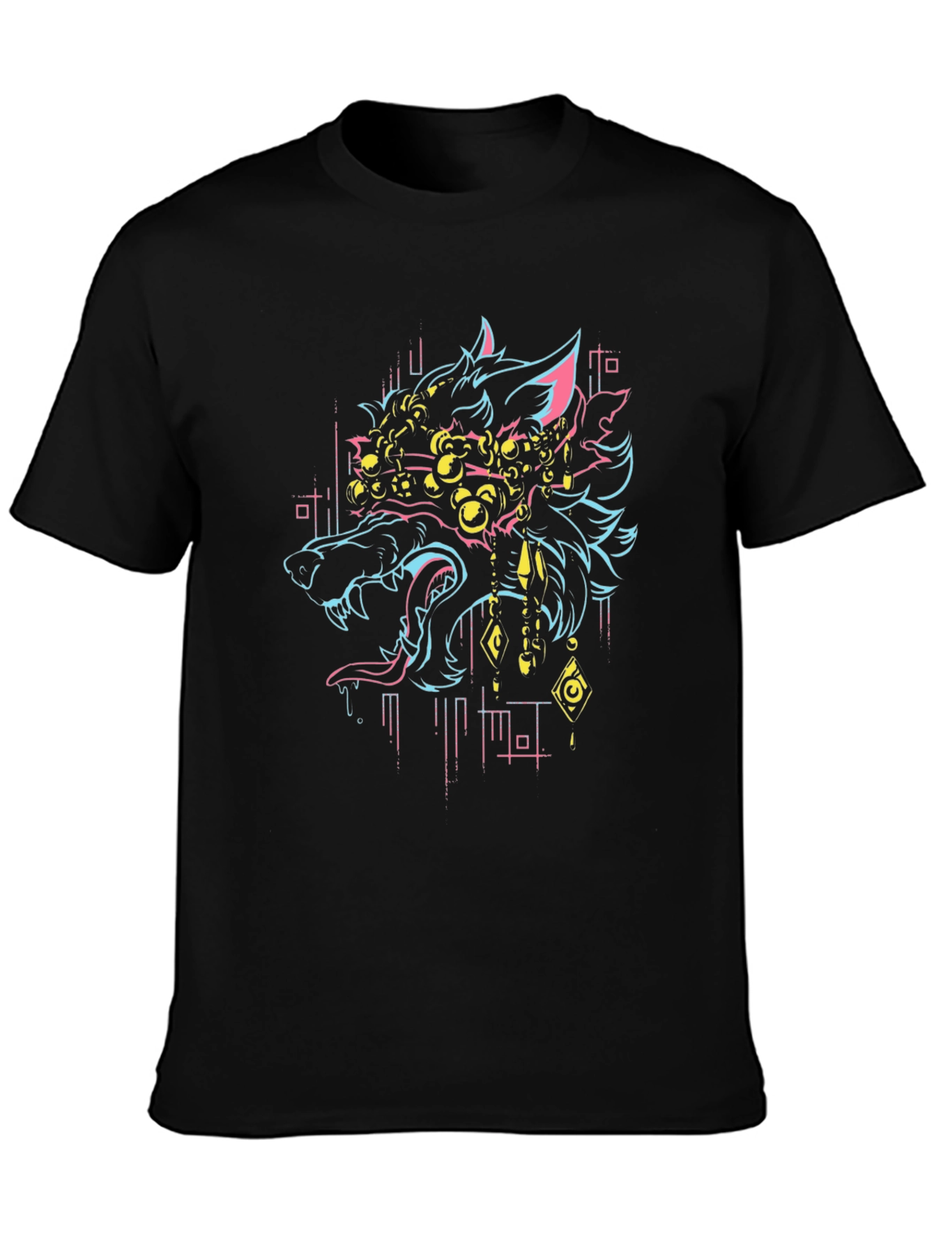 Cyberpunk Wolf Graphic Tee - Mens Black T-Shirt