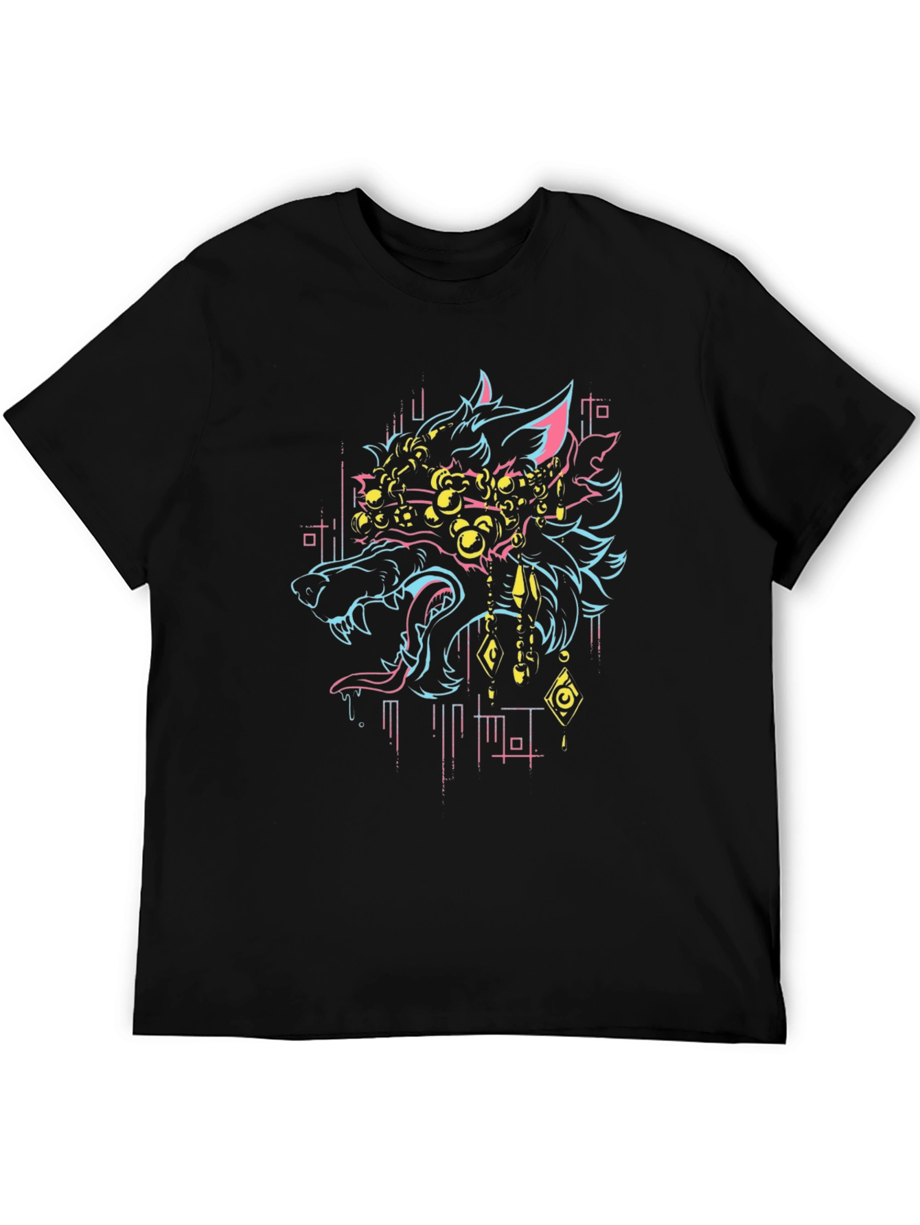 Cyberpunk Wolf Graphic Tee - Mens Black T-Shirt
