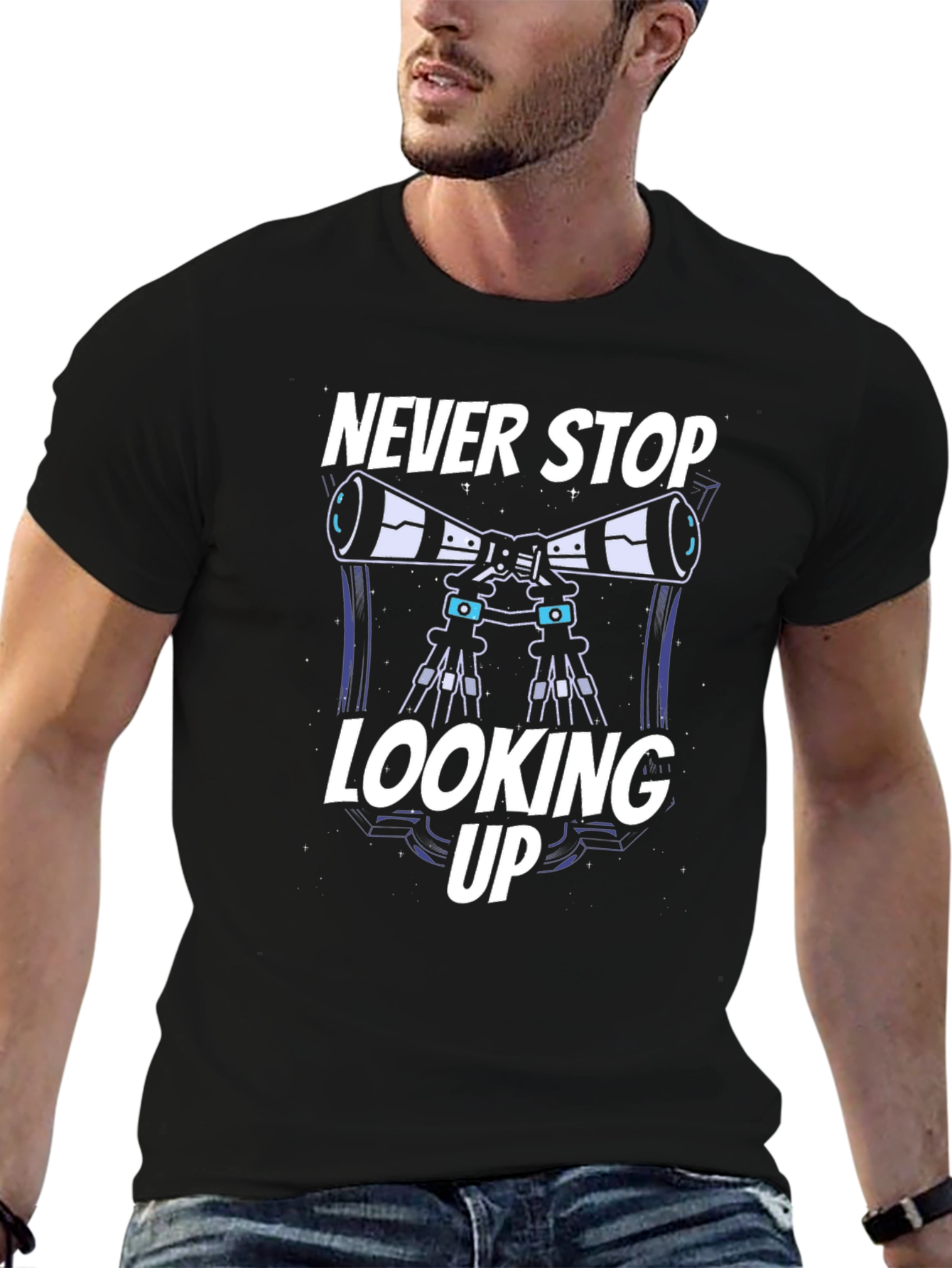 Never Stop Looking Up Telescope T-Shirt