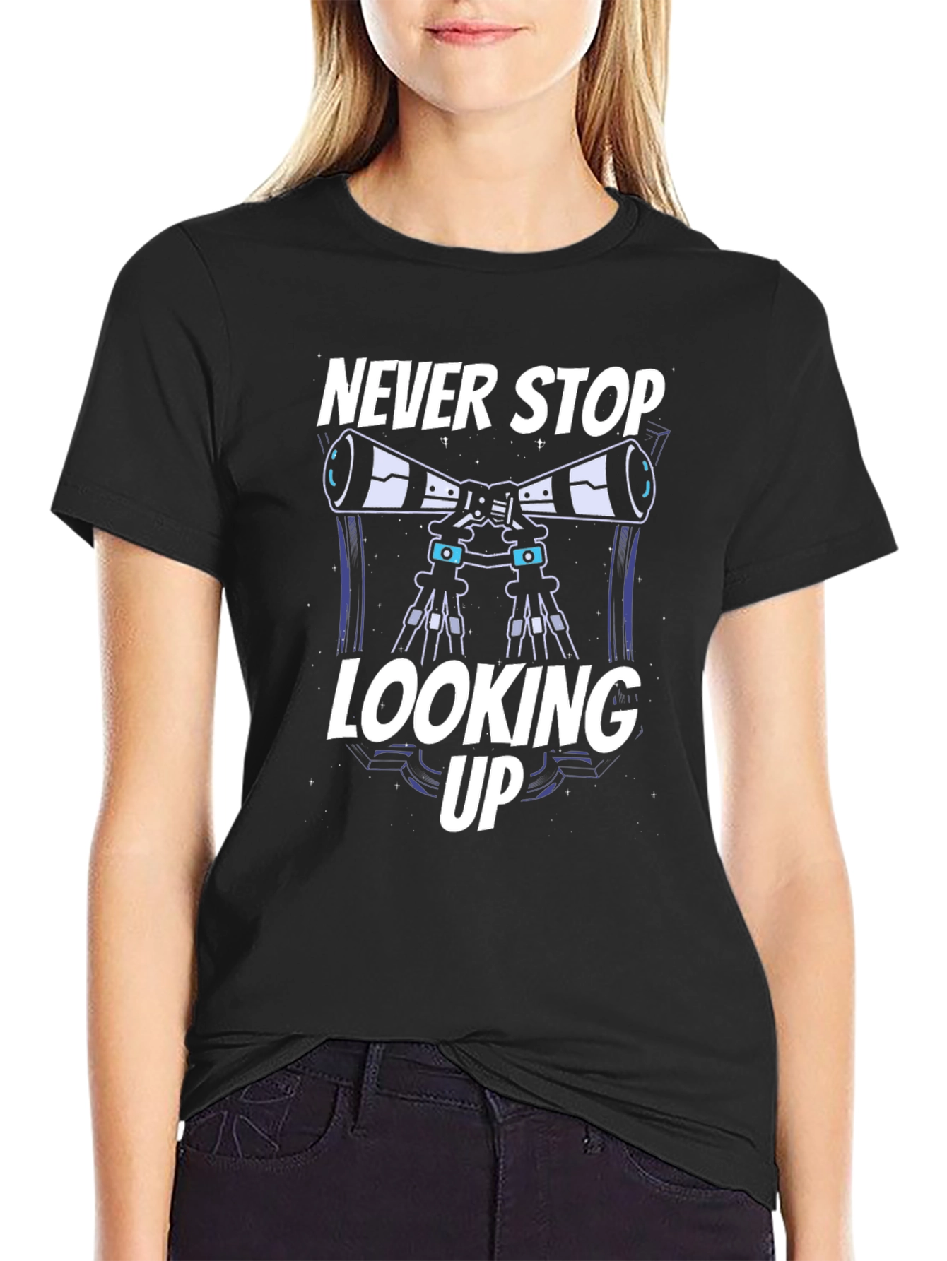 Never Stop Looking Up Telescope T-Shirt