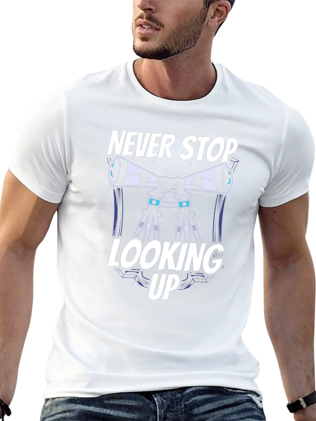 Never Stop Looking Up Telescope T-Shirt