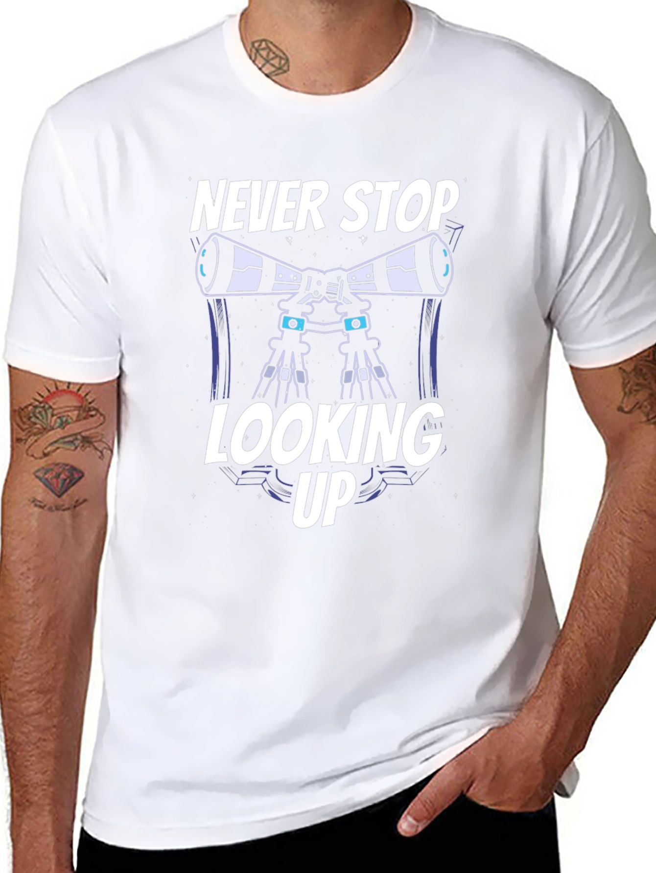 Never Stop Looking Up Telescope T-Shirt