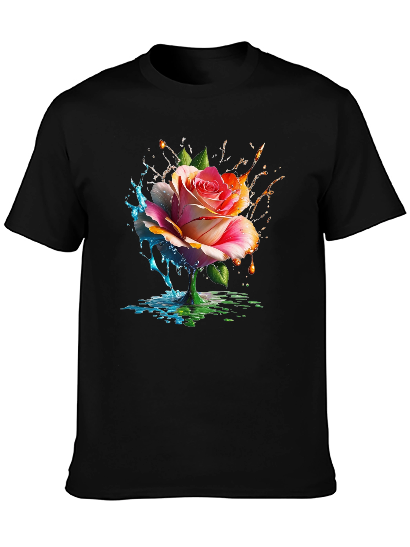 Floral Splash Graphic Tee - Mens Black T-Shirt