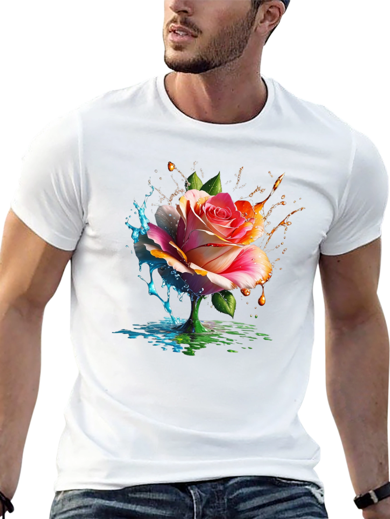 Floral Splash Graphic Tee - Mens Black T-Shirt