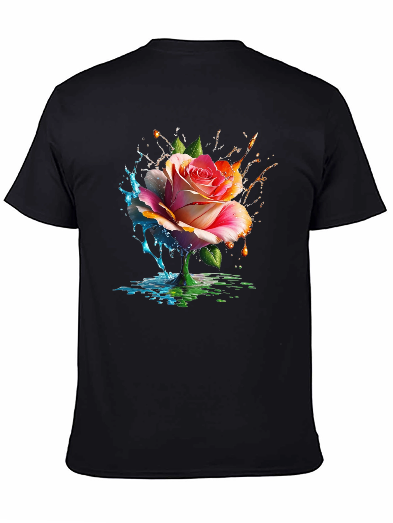 Floral Splash Graphic Tee - Mens Black T-Shirt