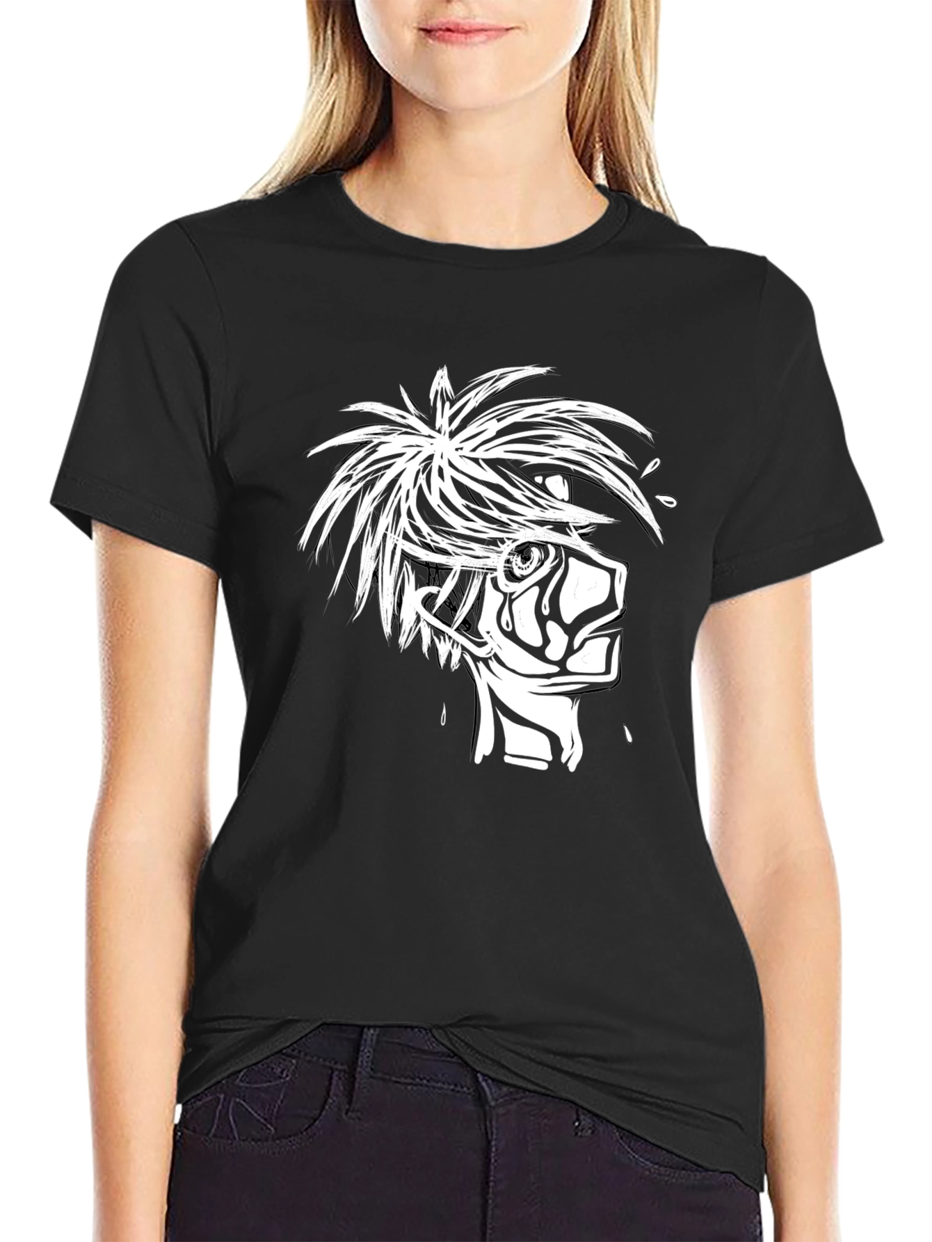 Anime Graphic Print Black T-Shirt