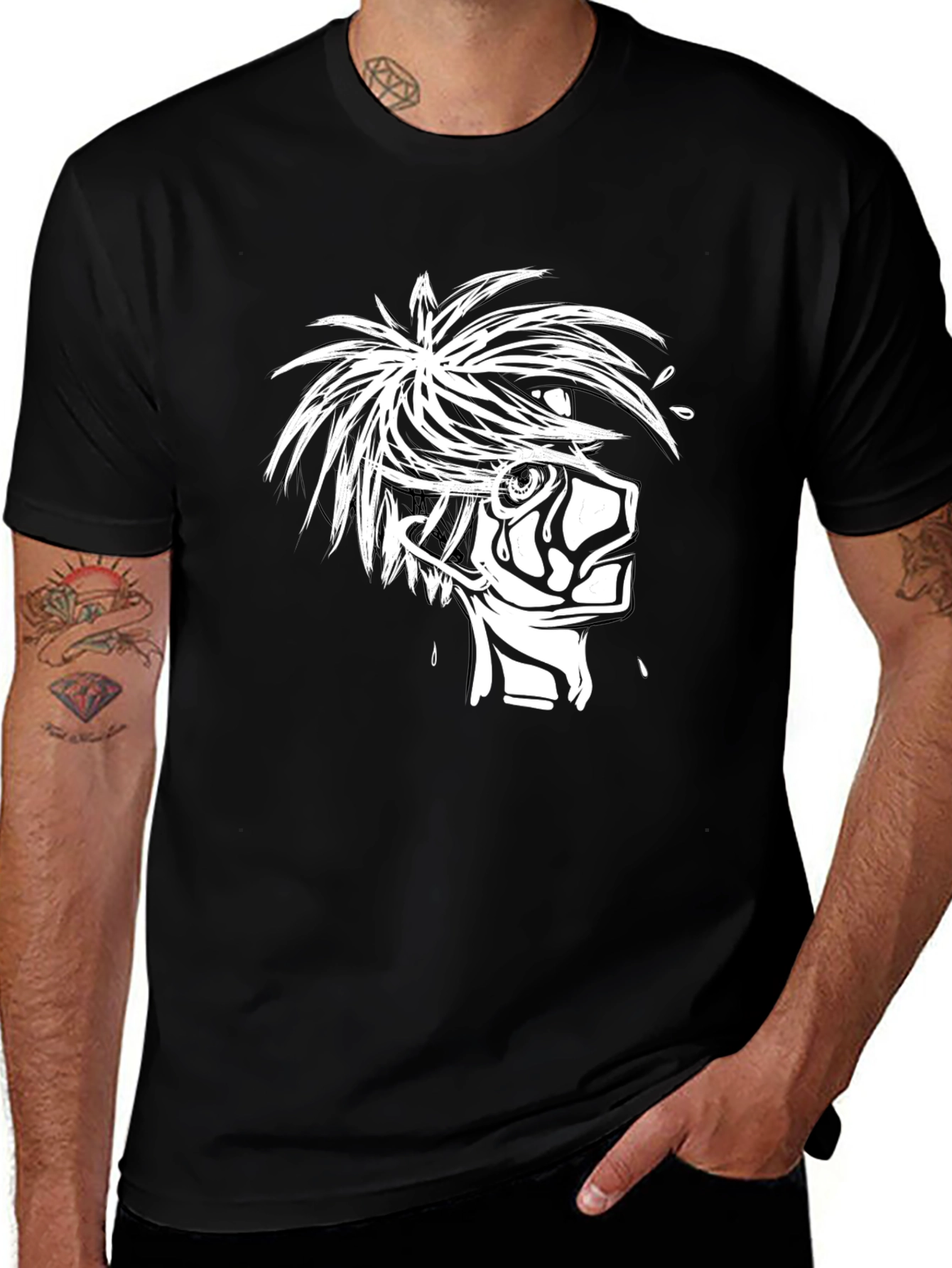 Anime Graphic Print Black T-Shirt