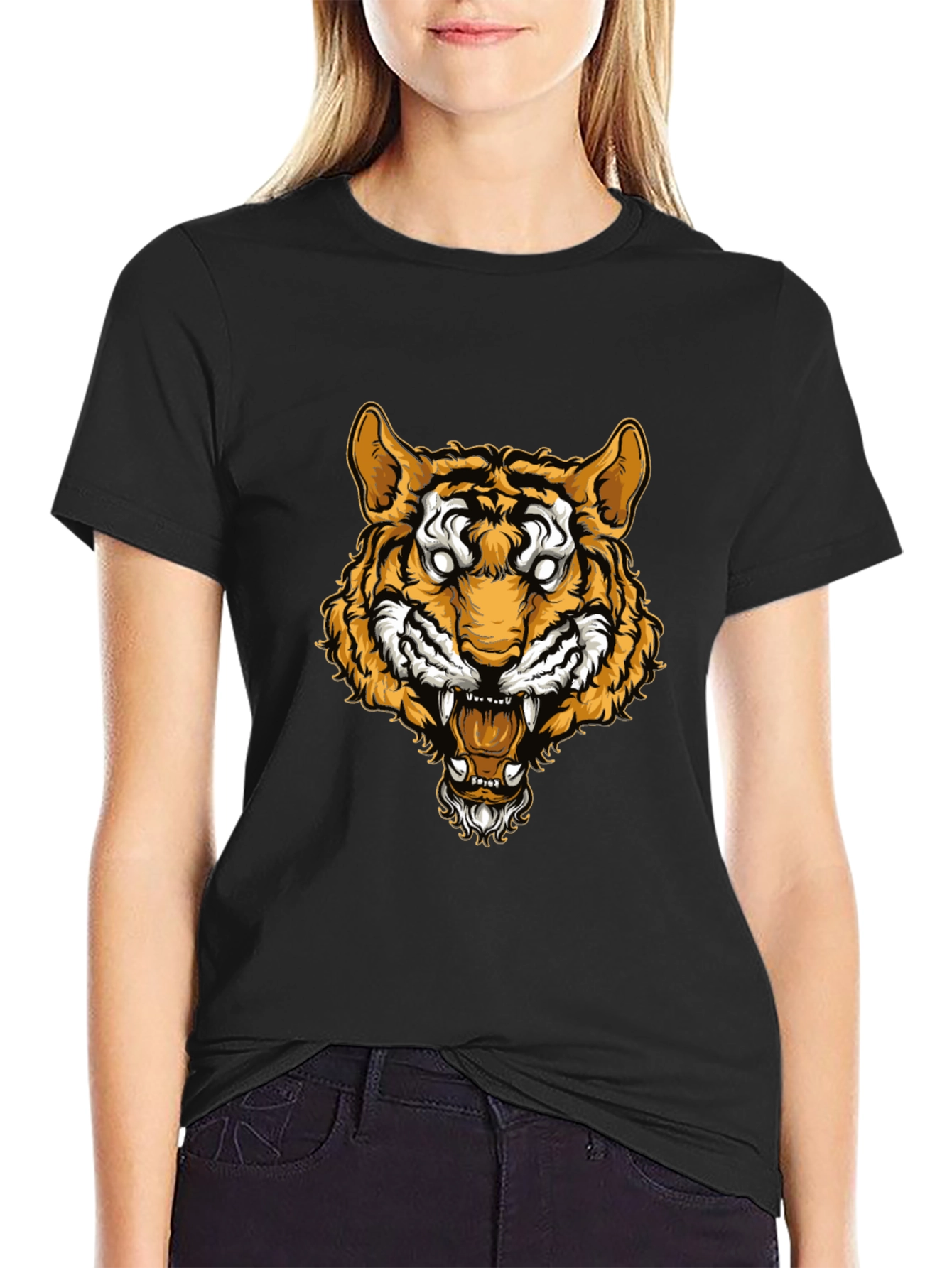 Tiger Graphic Tee - Black Cotton T-Shirt