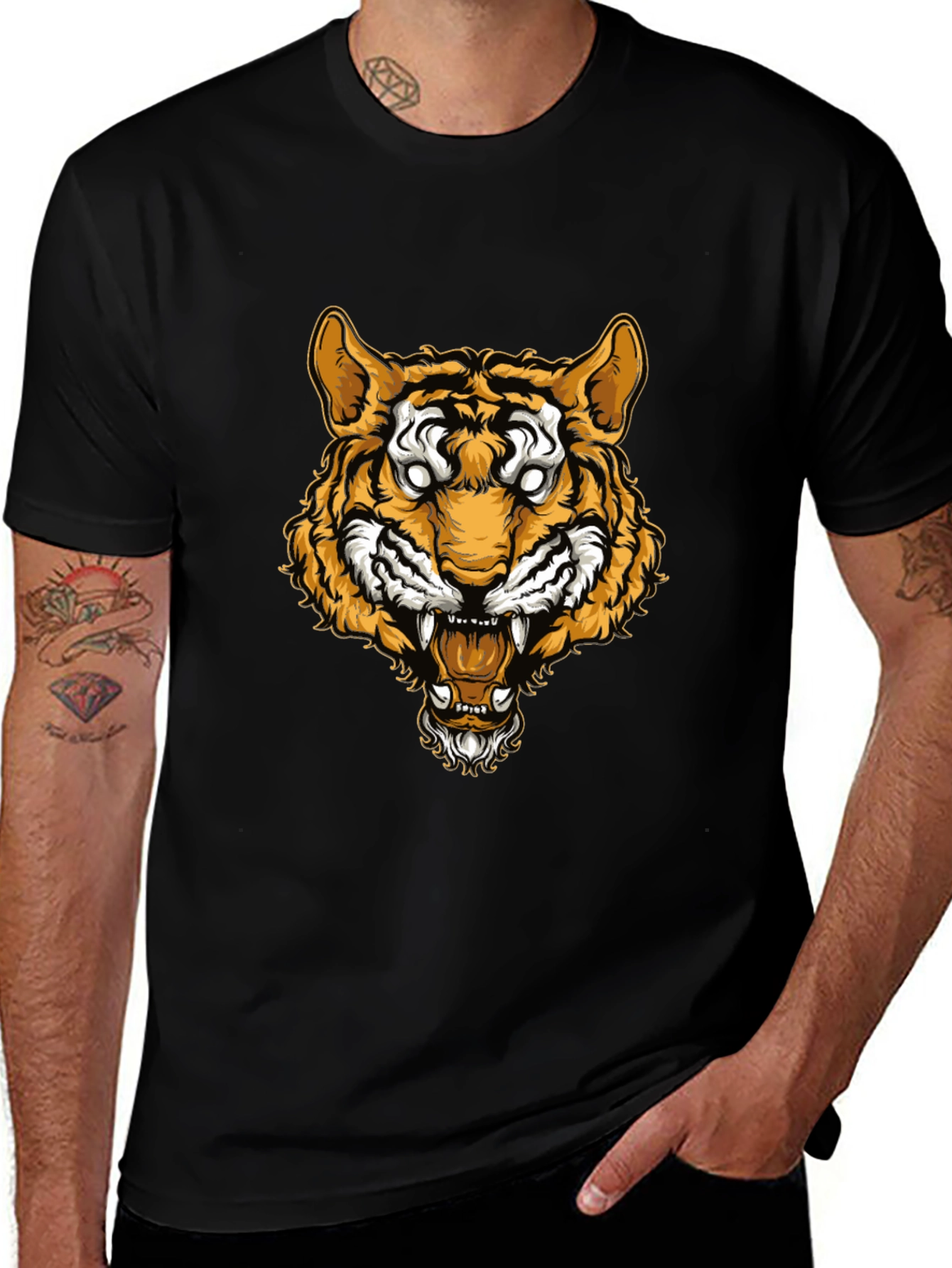 Tiger Graphic Tee - Black Cotton T-Shirt