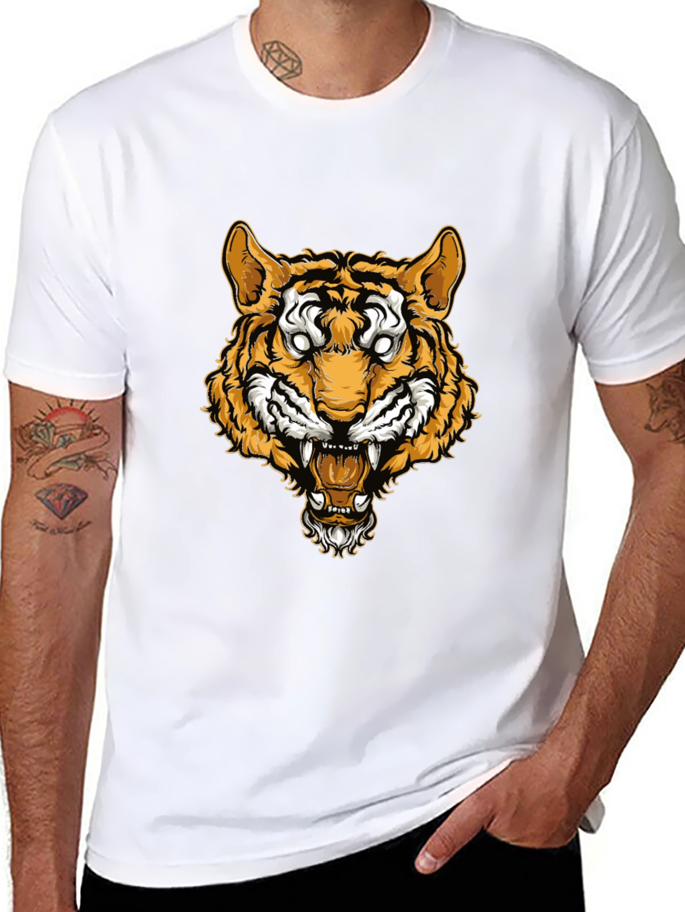 Tiger Graphic Tee - Black Cotton T-Shirt