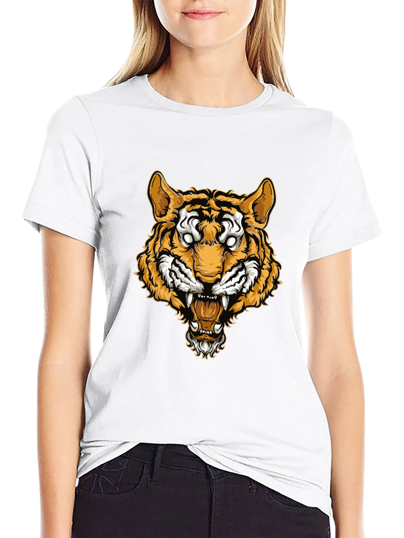 Tiger Graphic Tee - Black Cotton T-Shirt