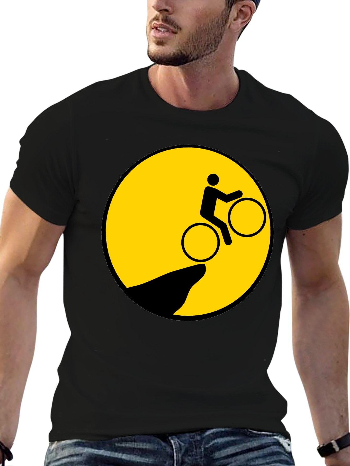 Biker Cliff Danger Graphic Tee - Black