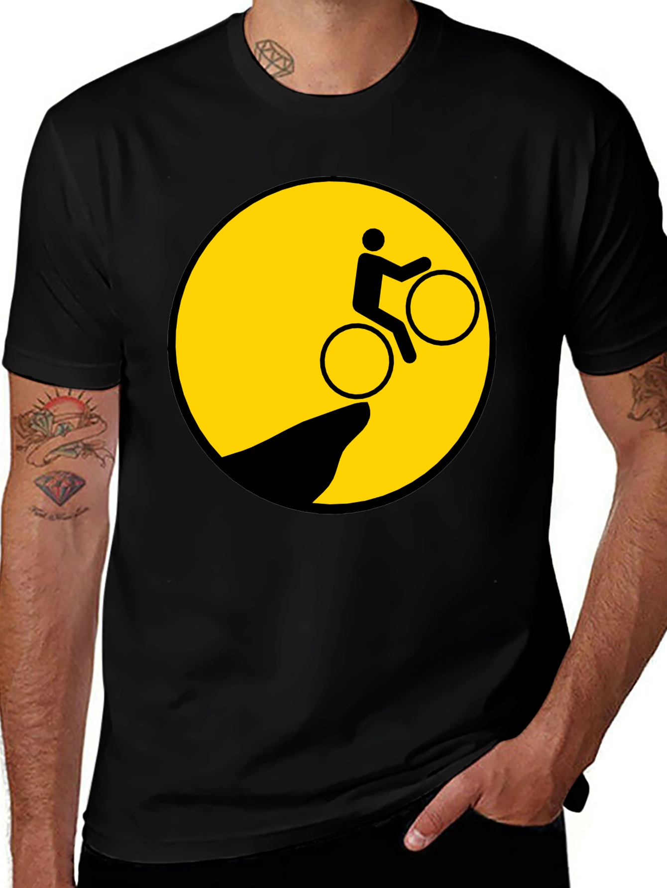 Biker Cliff Danger Graphic Tee - Black