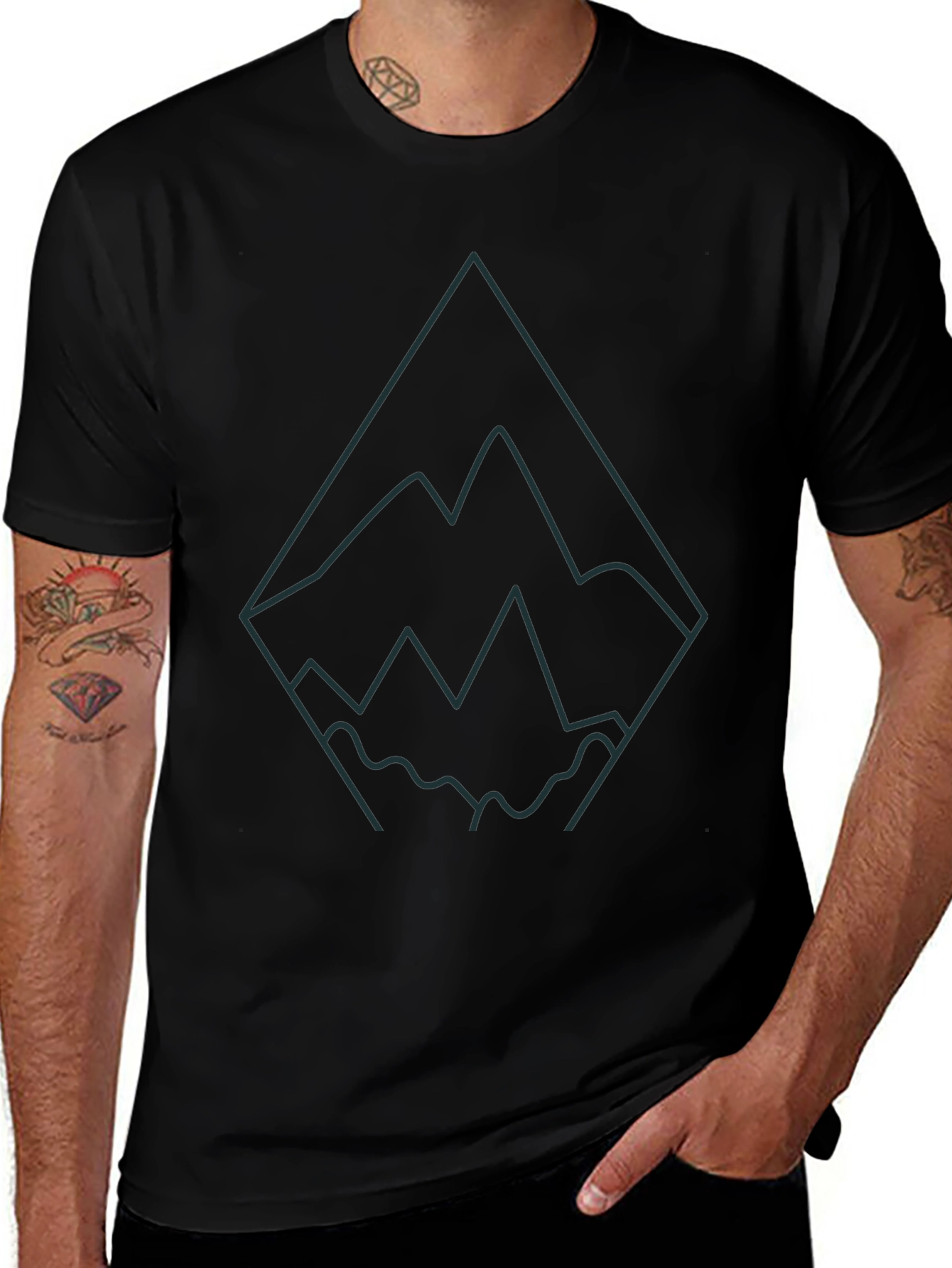 Geometric Mountain Graphic T-Shirt - Black