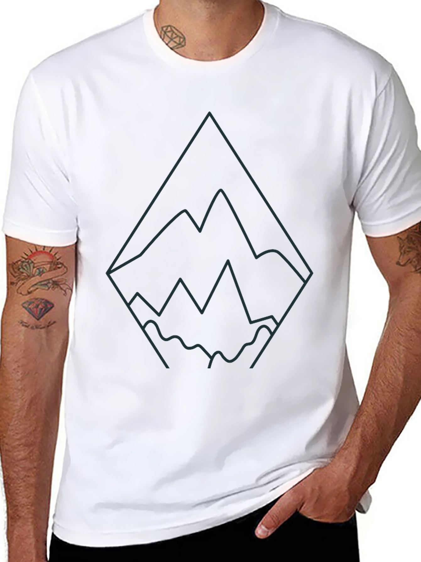 Geometric Mountain Graphic T-Shirt - Black