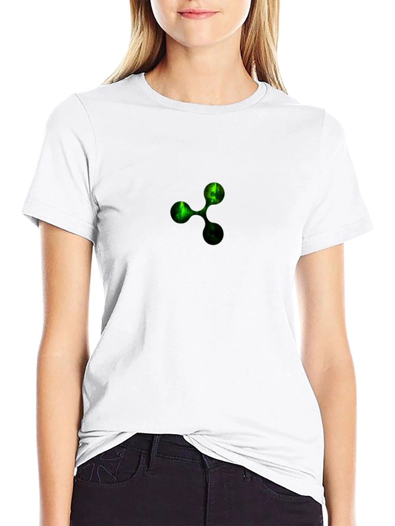 Black Tee with Green Abstract Symbol Design