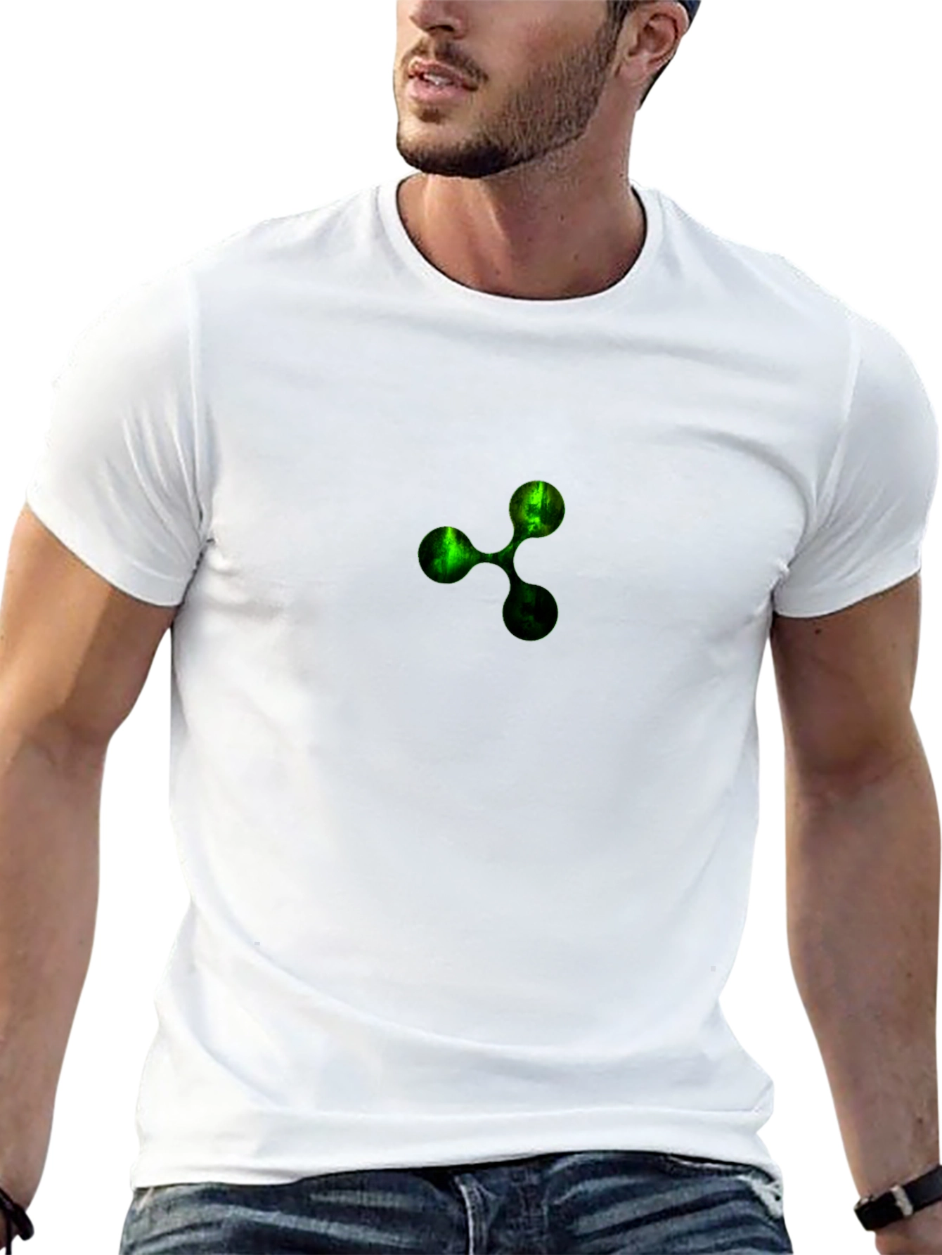 Black Tee with Green Abstract Symbol Design