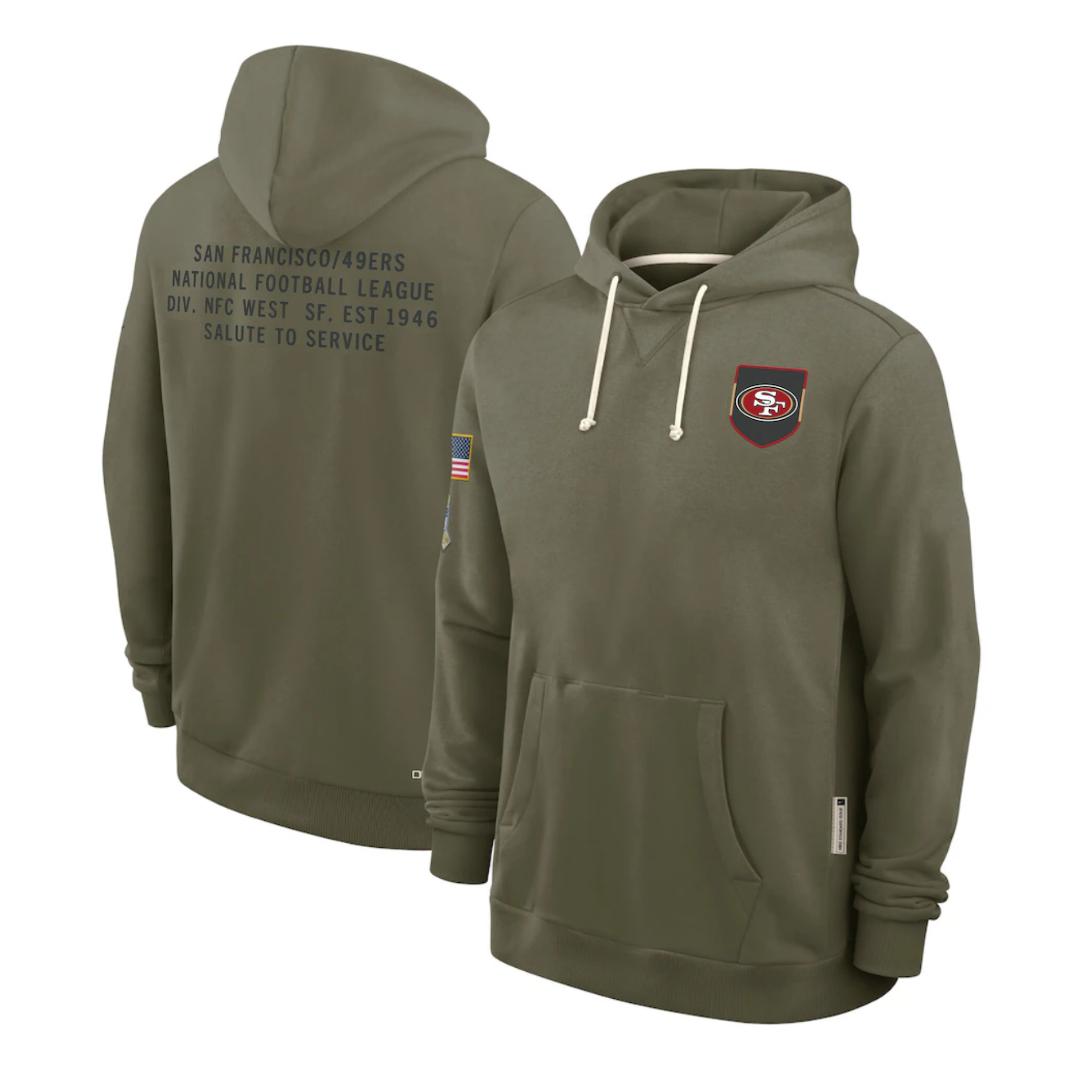 Men's San Francisco 49ers Olive 2025 Salute to Service Sideline Standard Issue Dri-FIT Hoodie
