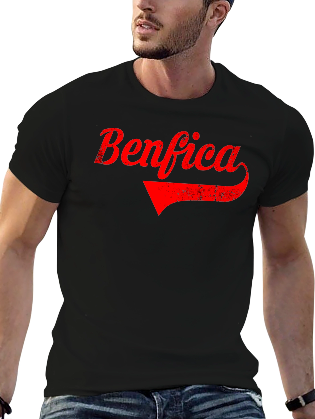 Benfica Retro Graphic Tee - Black Cotton T-Shirt