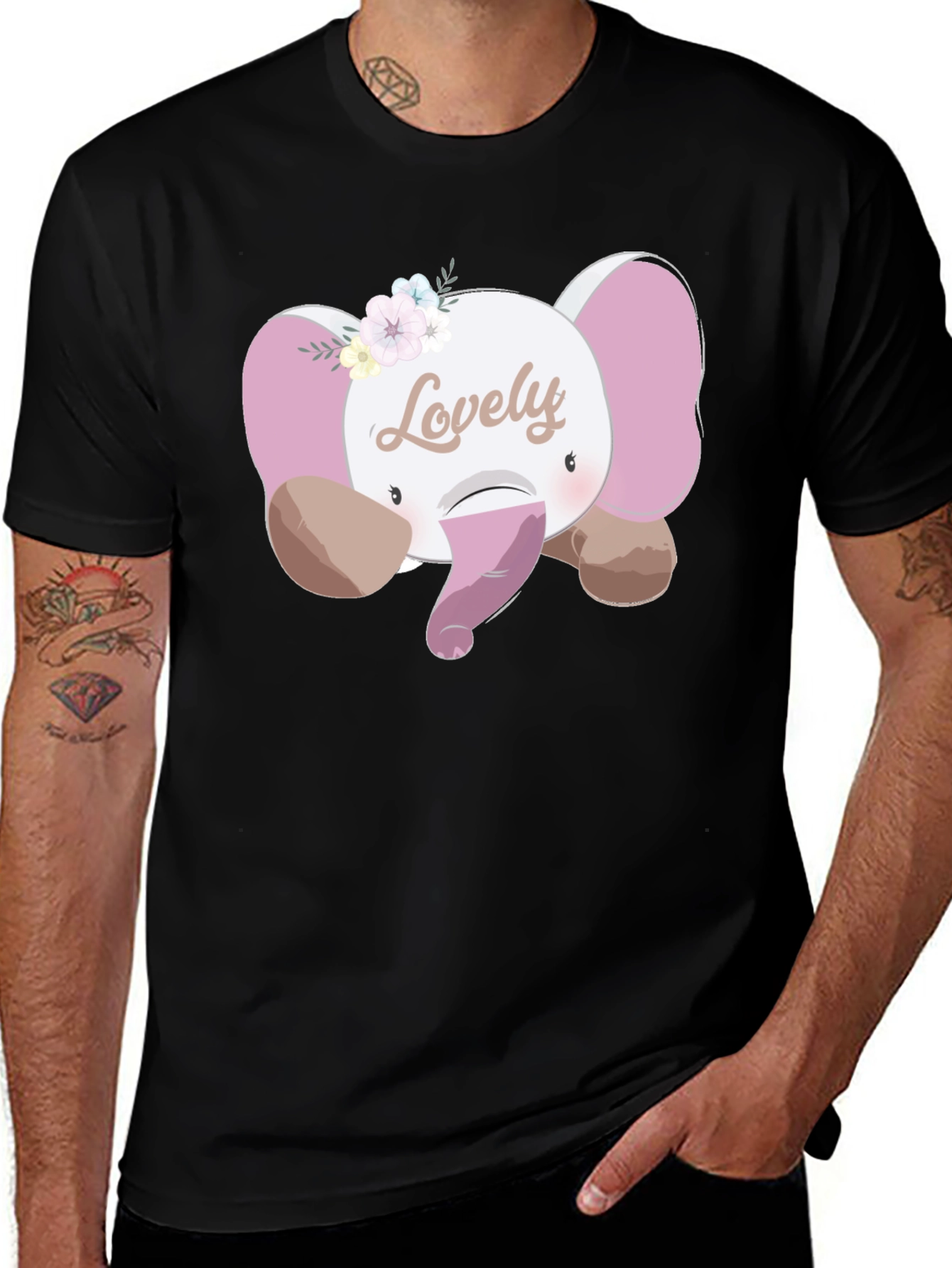 Cute Lovely Elephant Graphic T-Shirt - Unisex Black Tee